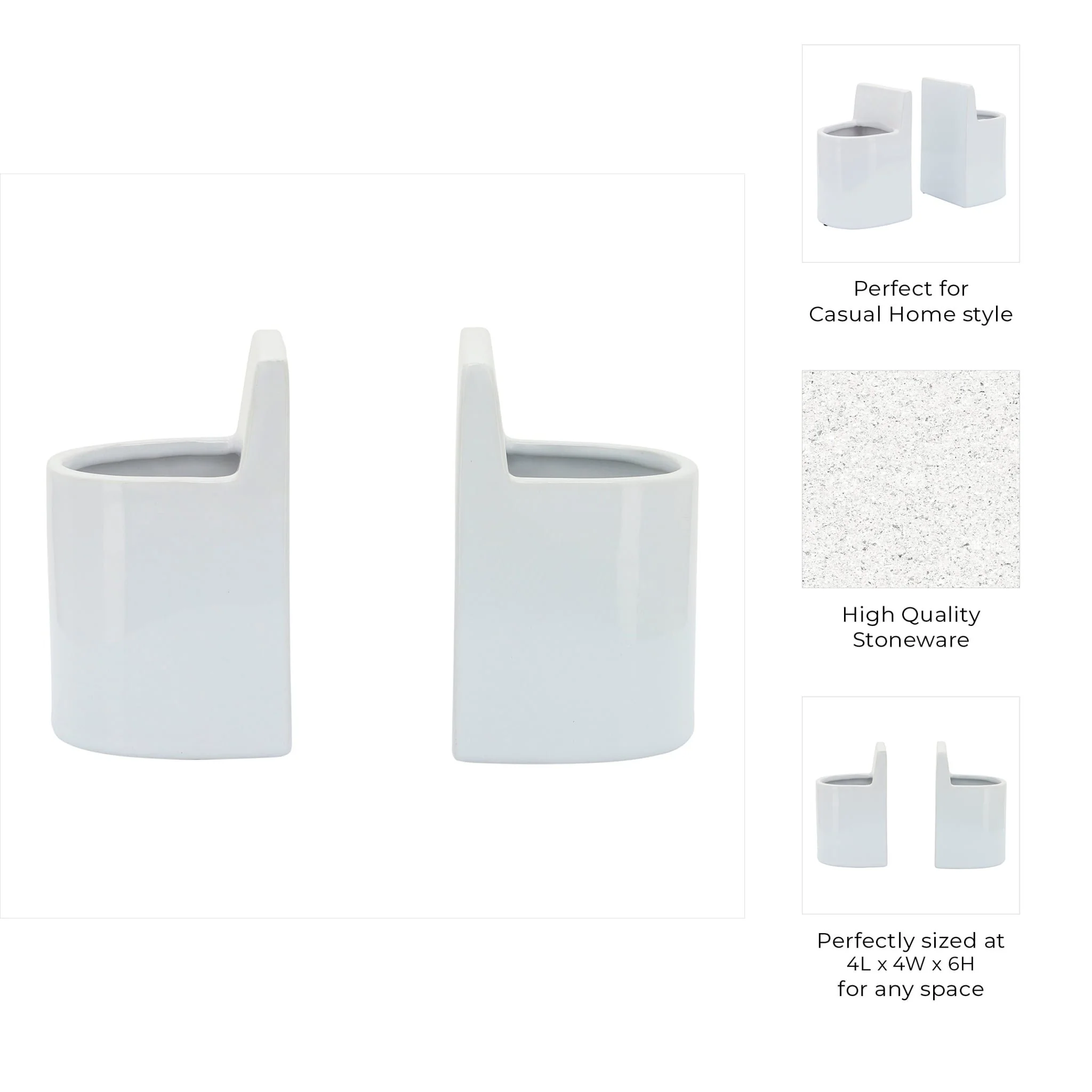 Cer, 6" Pouch Bookends, White - Image 6