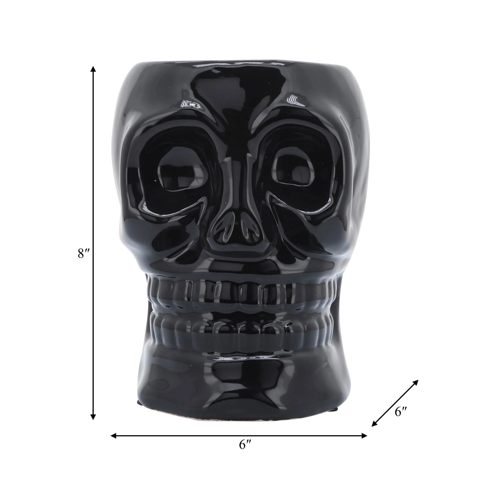 Cer, 6" Skull Vase, Black - Image 6