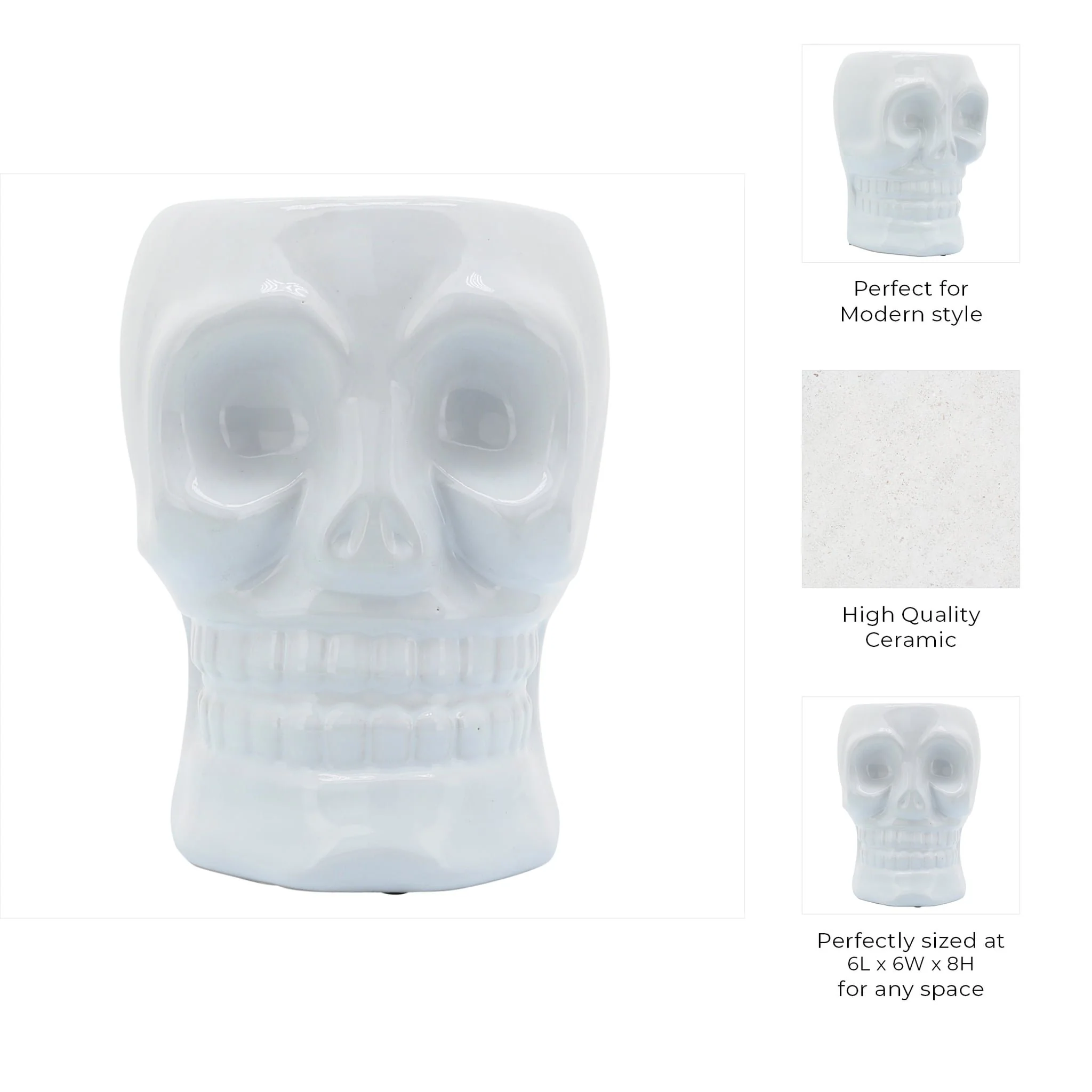 Cer, 6" Skull Vase, White - Image 7