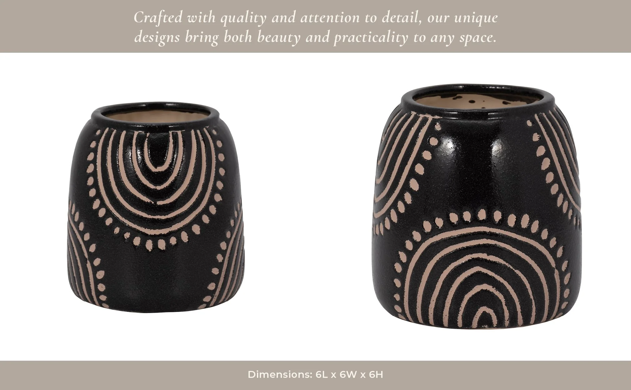 Cer, 6" Tribal Arch Vase, Black/tan - Image 12