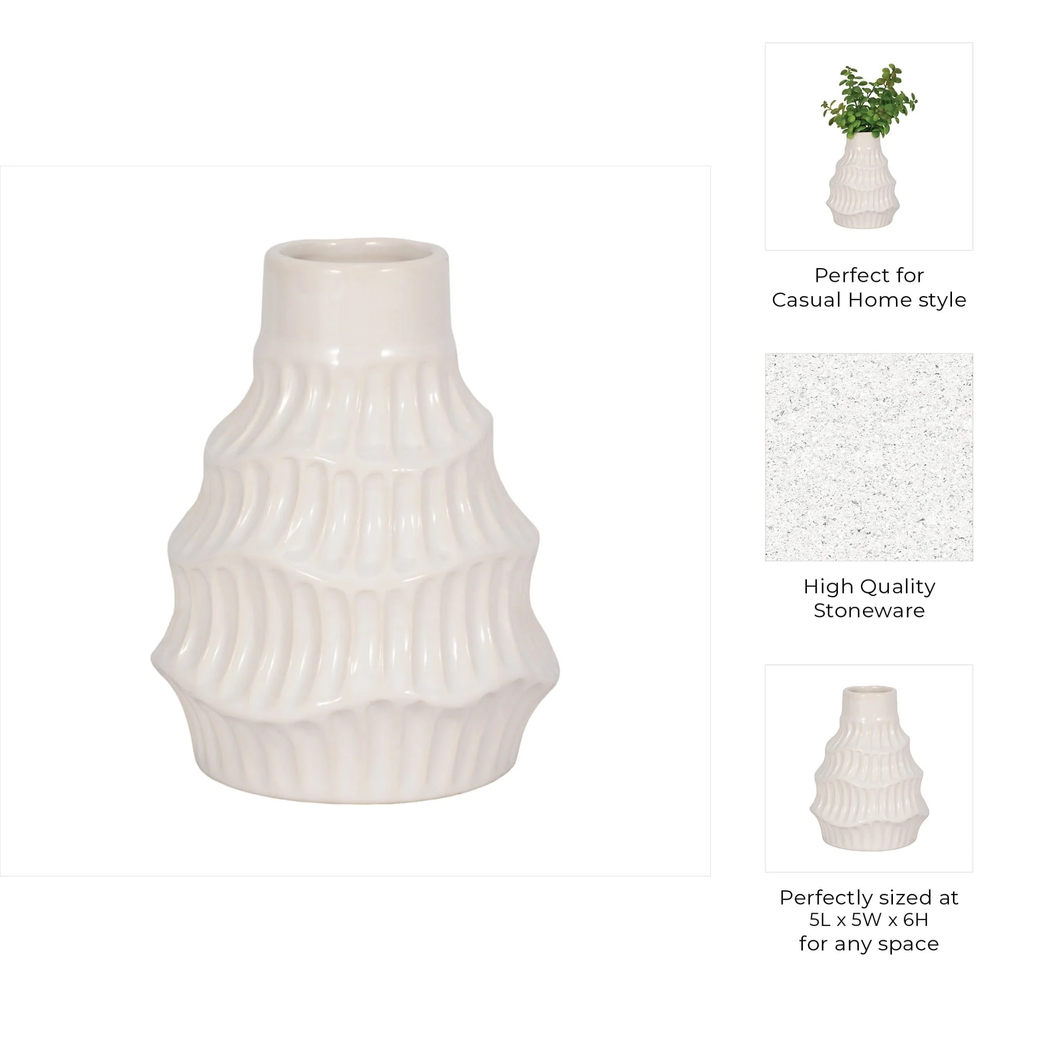 Cer, 6" Wavy Vase, White - Image 8