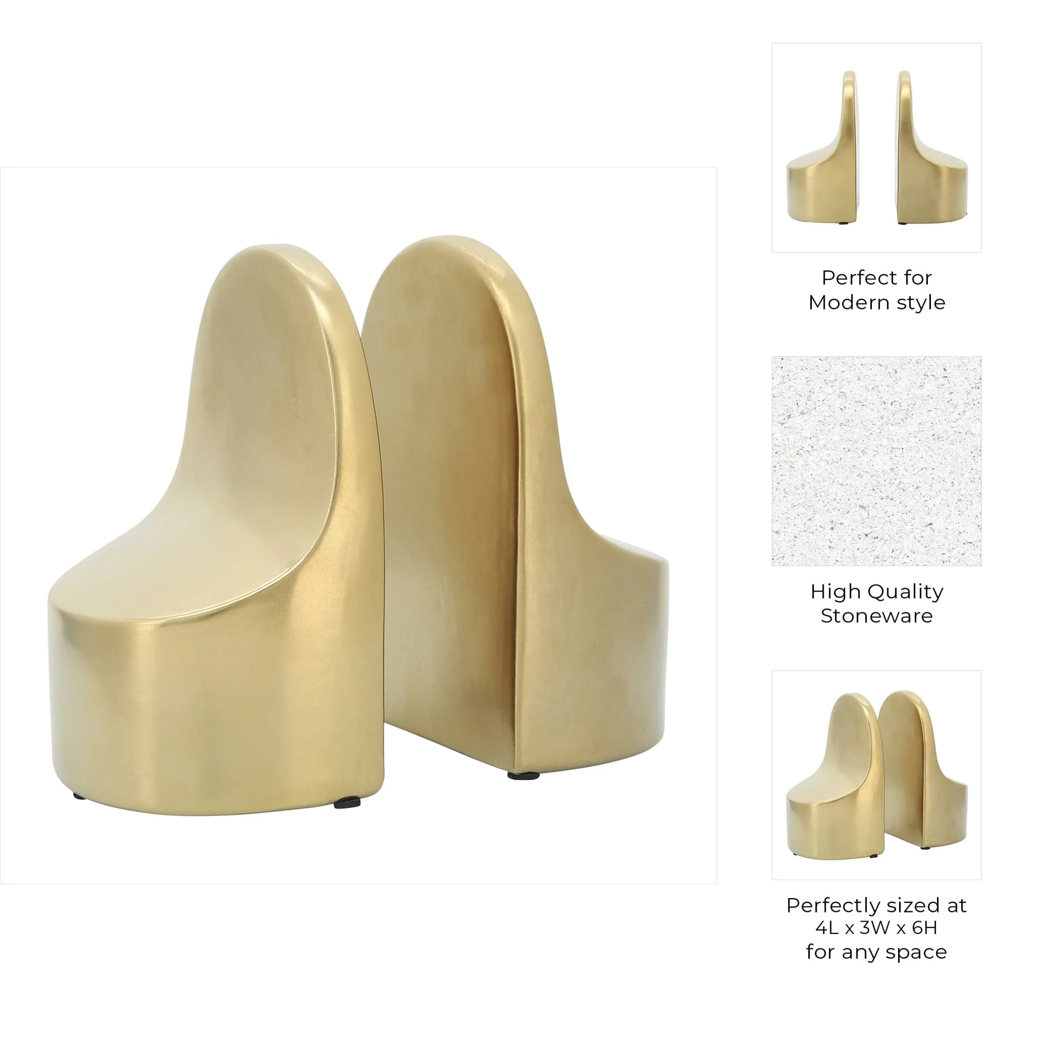 Cer, 6"h Contemporary Bookends, Gold - Image 9