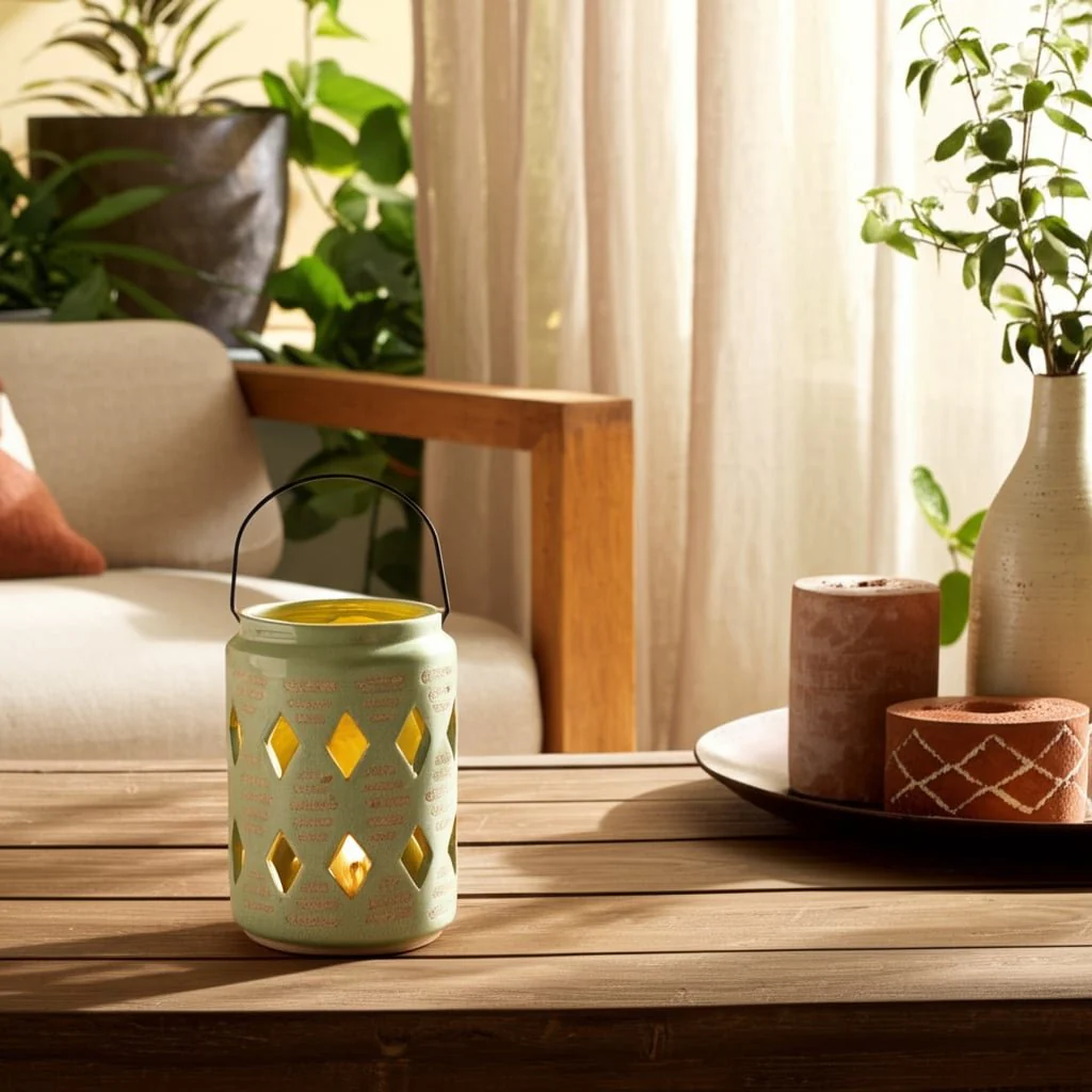 Cer, 6"h Diamond Cut Out Lantern, Cucumber - Image 12