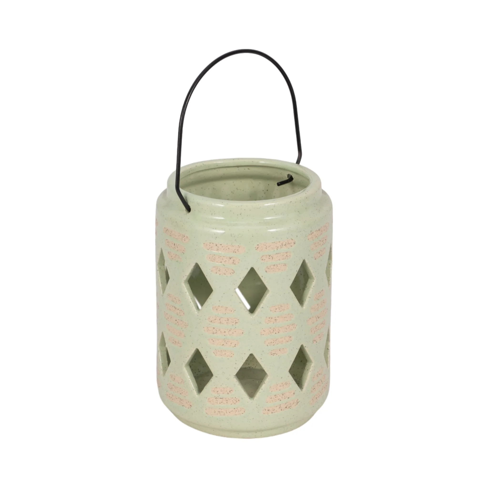 Cer, 6"h Diamond Cut Out Lantern, Cucumber - Image 2