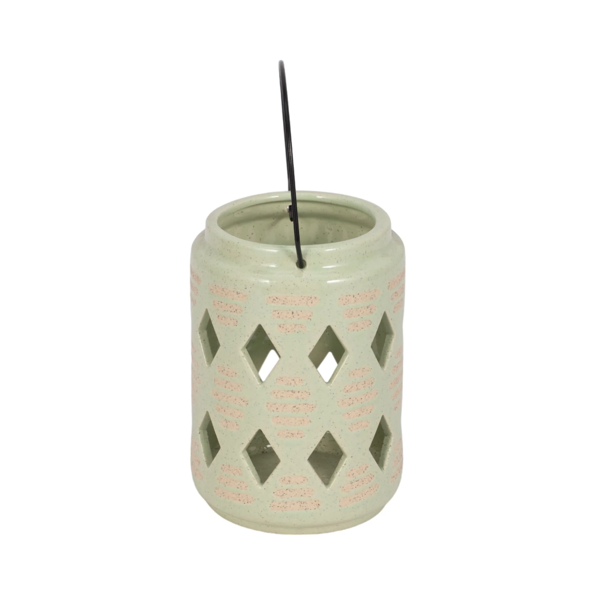 Cer, 6"h Diamond Cut Out Lantern, Cucumber - Image 3
