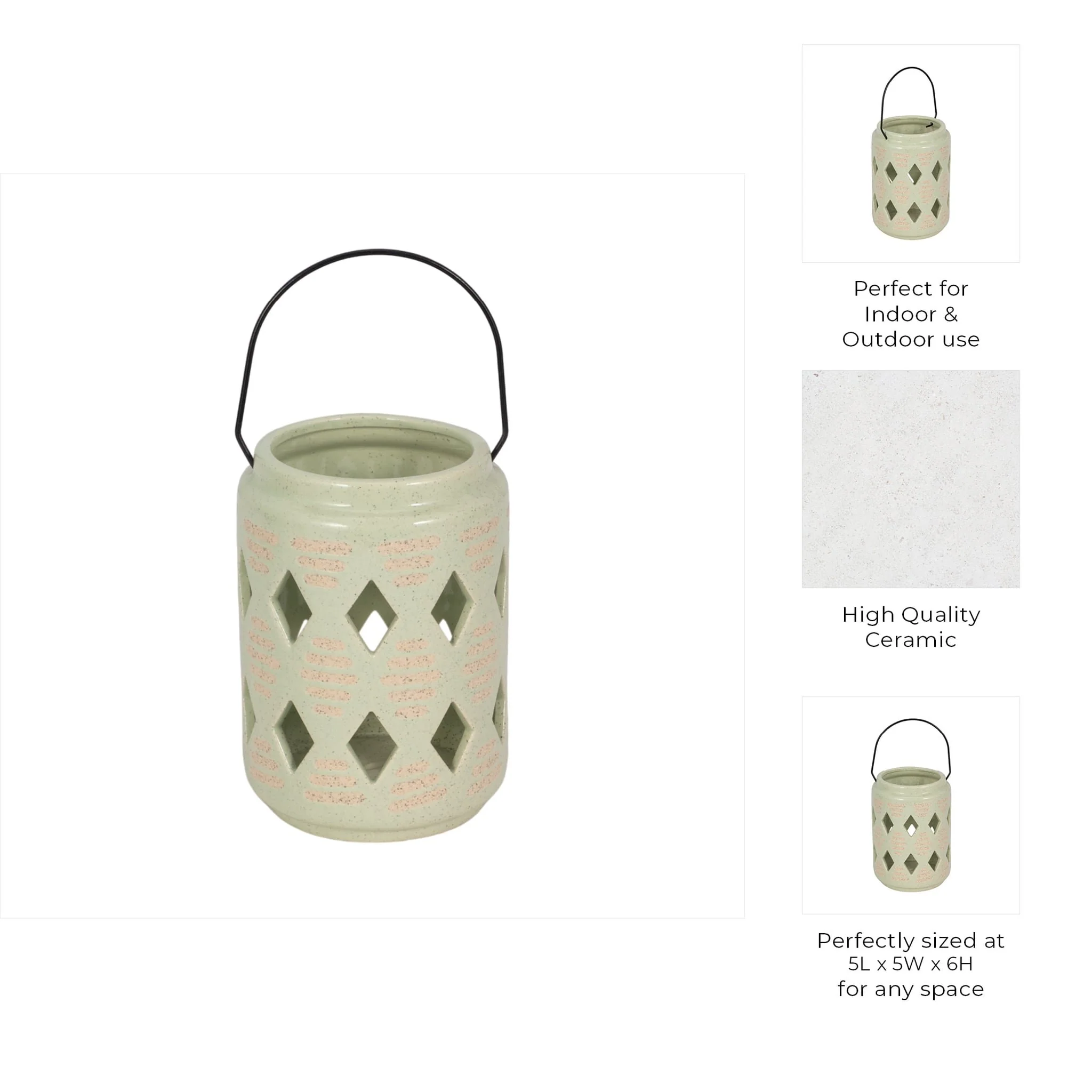 Cer, 6"h Diamond Cut Out Lantern, Cucumber - Image 9