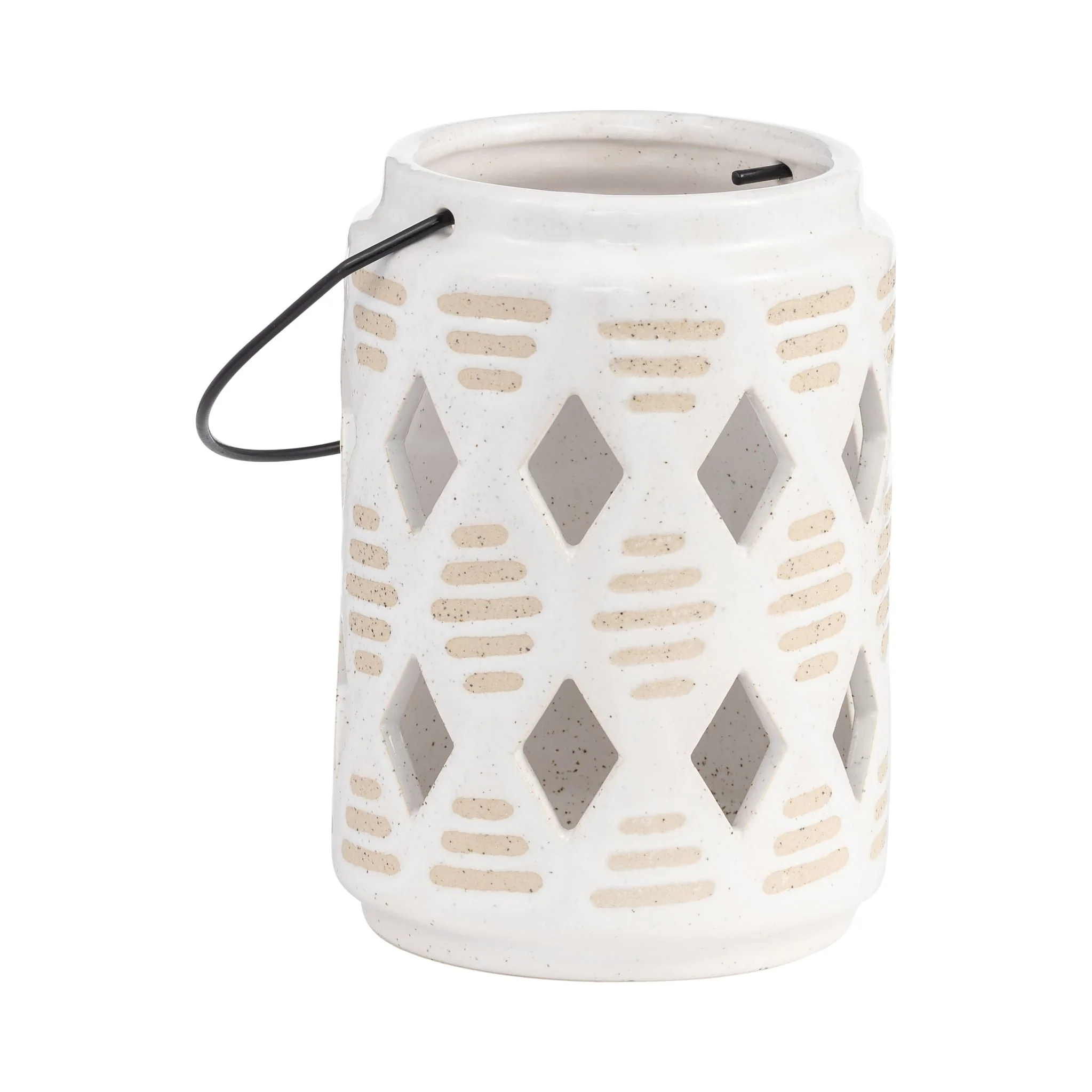 Cer, 6"h Diamond Cut Out Lantern, Ivory - Image 2