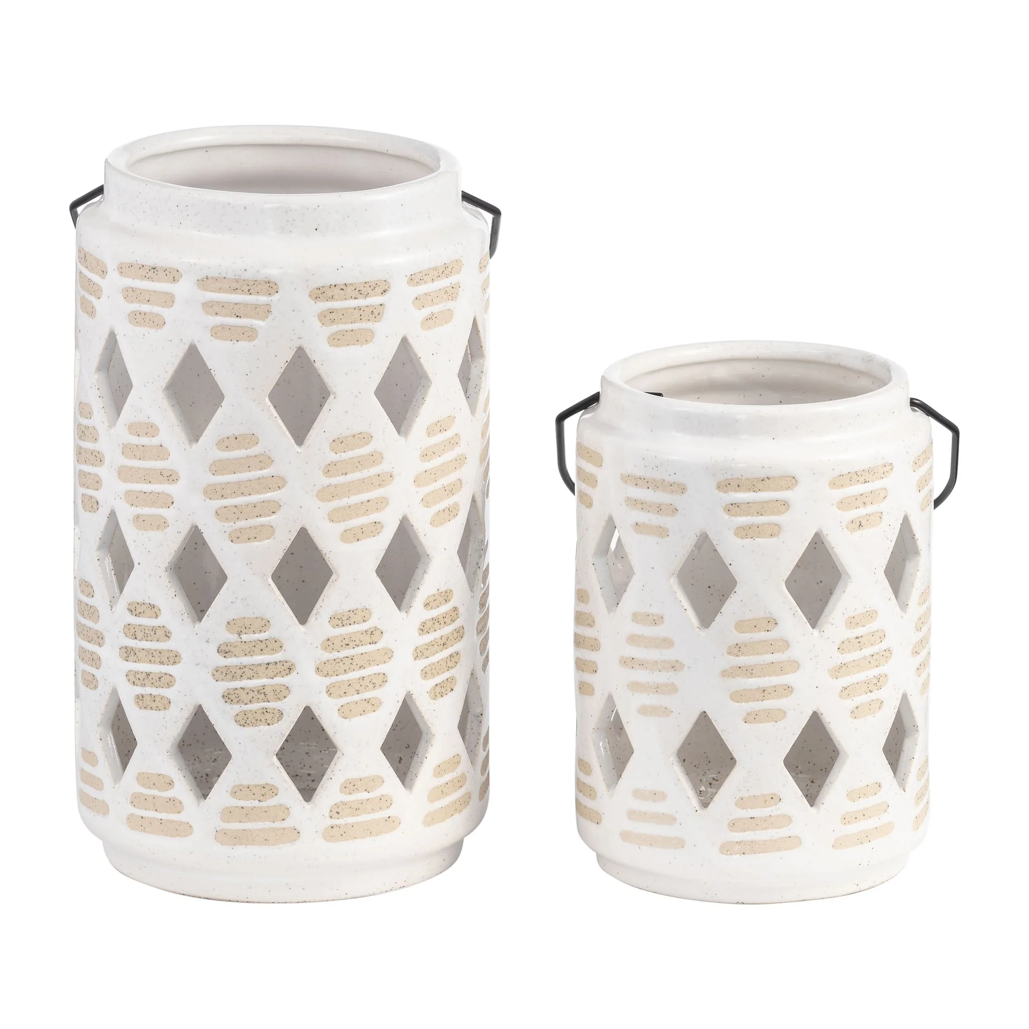 Cer, 6"h Diamond Cut Out Lantern, Ivory - Image 6