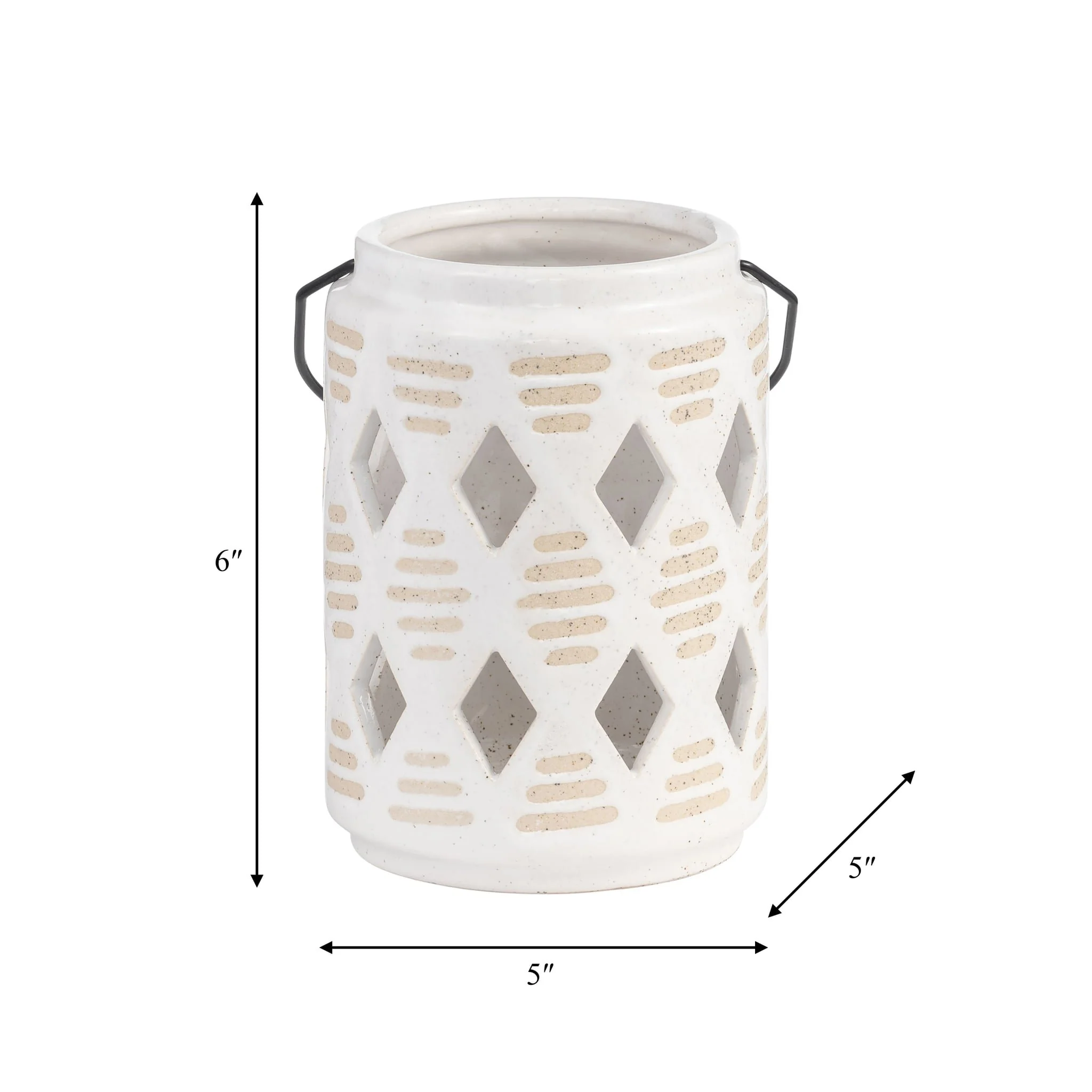 Cer, 6"h Diamond Cut Out Lantern, Ivory - Image 7