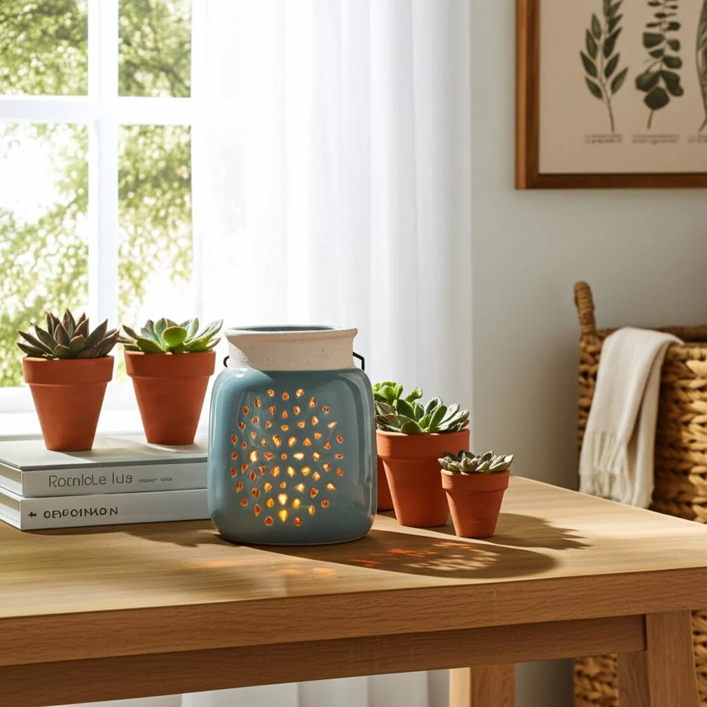 Cer, 6"h Flower Cut Out Lantern, Cameo Blue - Image 11