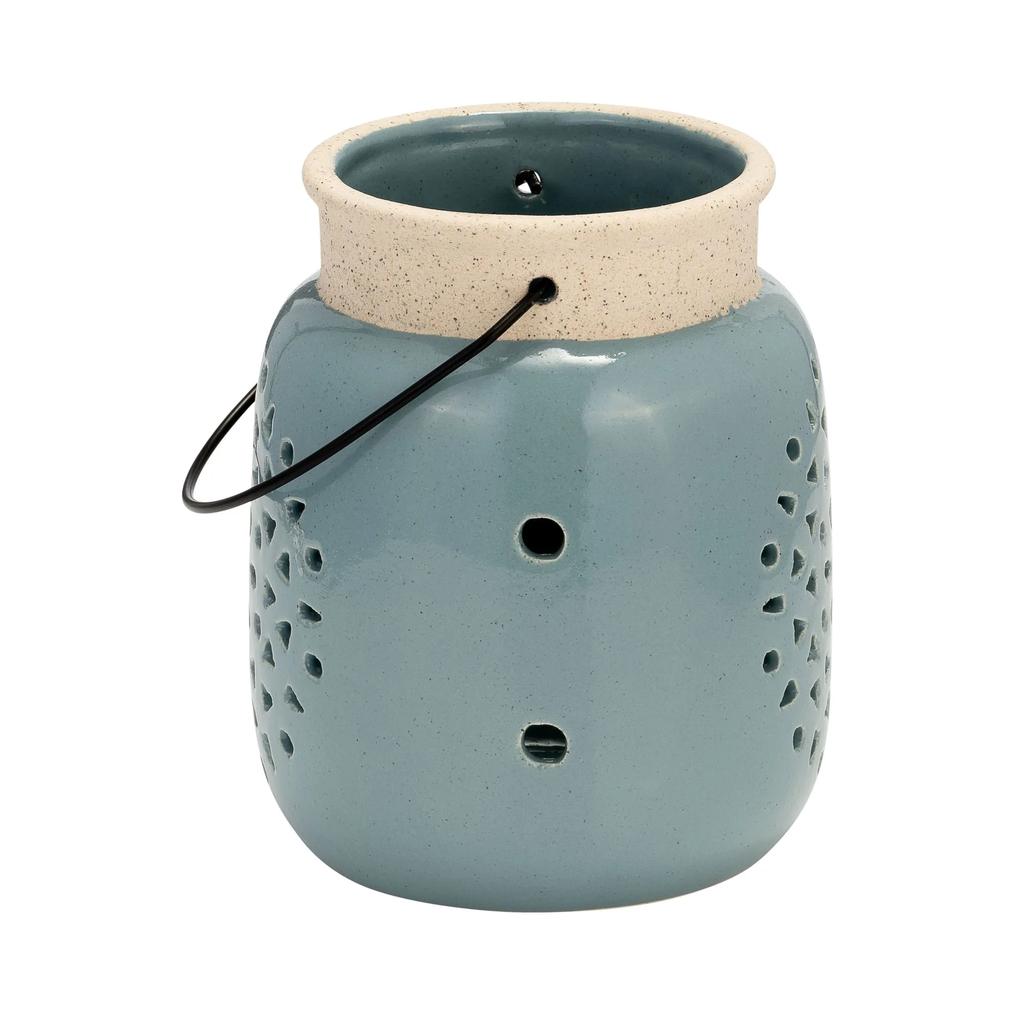 Cer, 6"h Flower Cut Out Lantern, Cameo Blue - Image 3