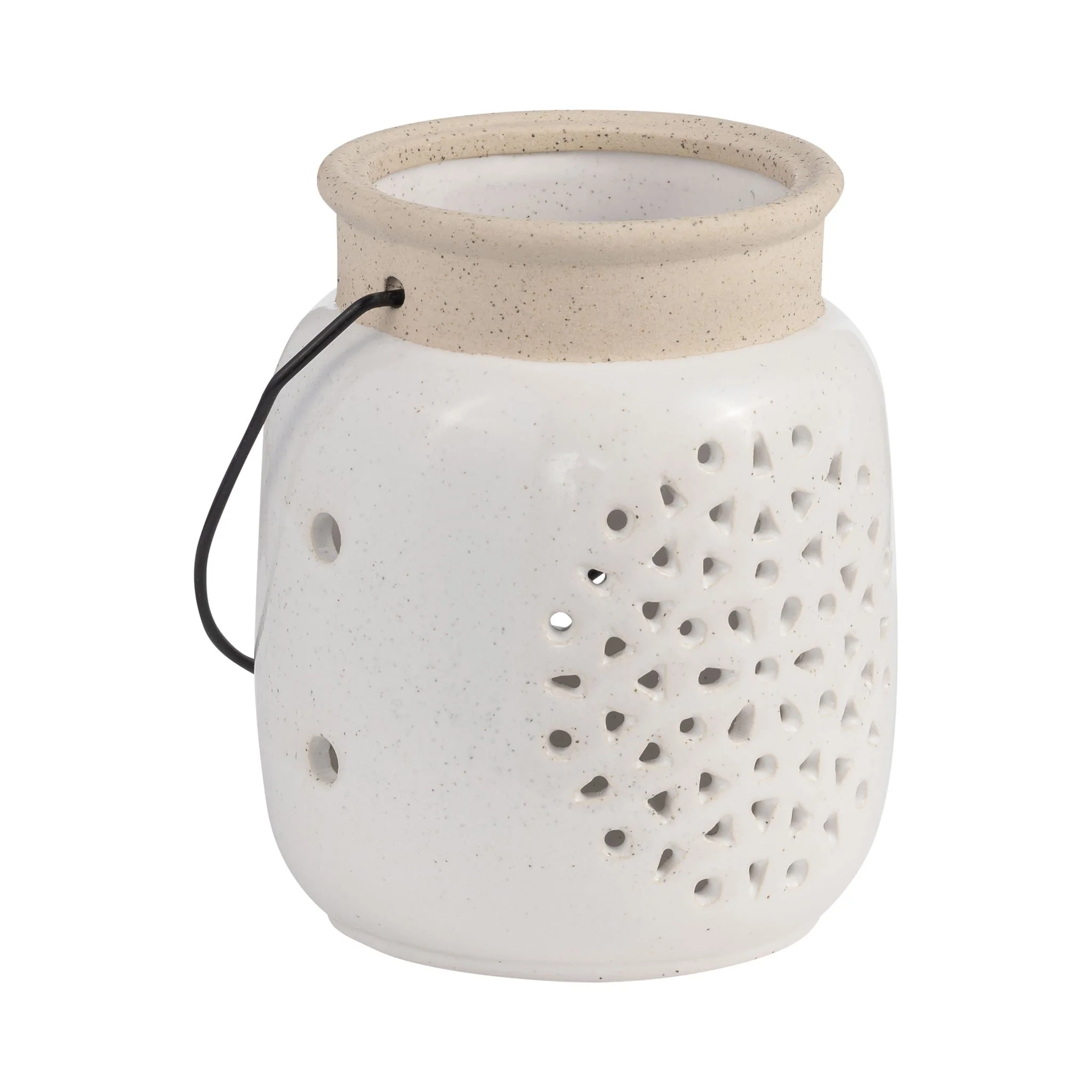 Cer, 6"h Flower Cut Out Lantern, Ivory - Image 2