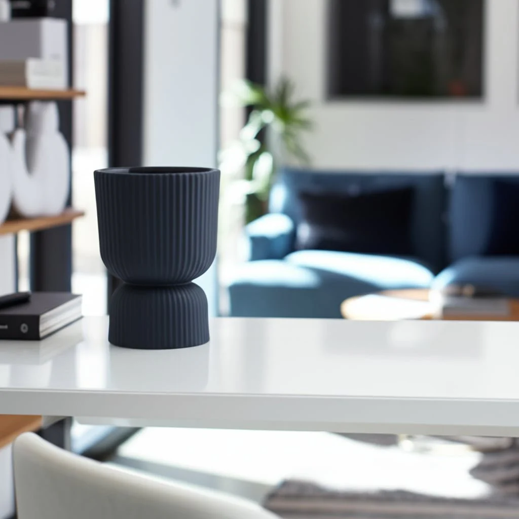 Cer, 6"h Ribbed Vase, Navy - Image 10