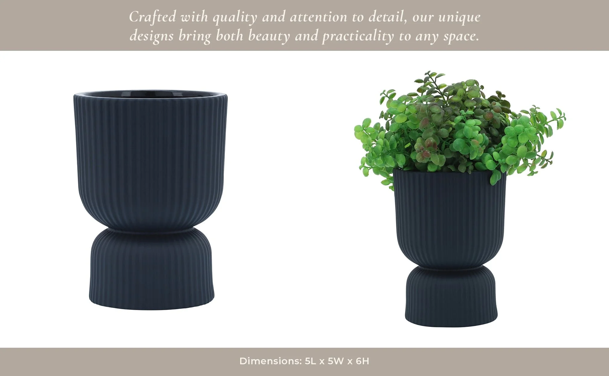 Cer, 6"h Ribbed Vase, Navy - Image 11