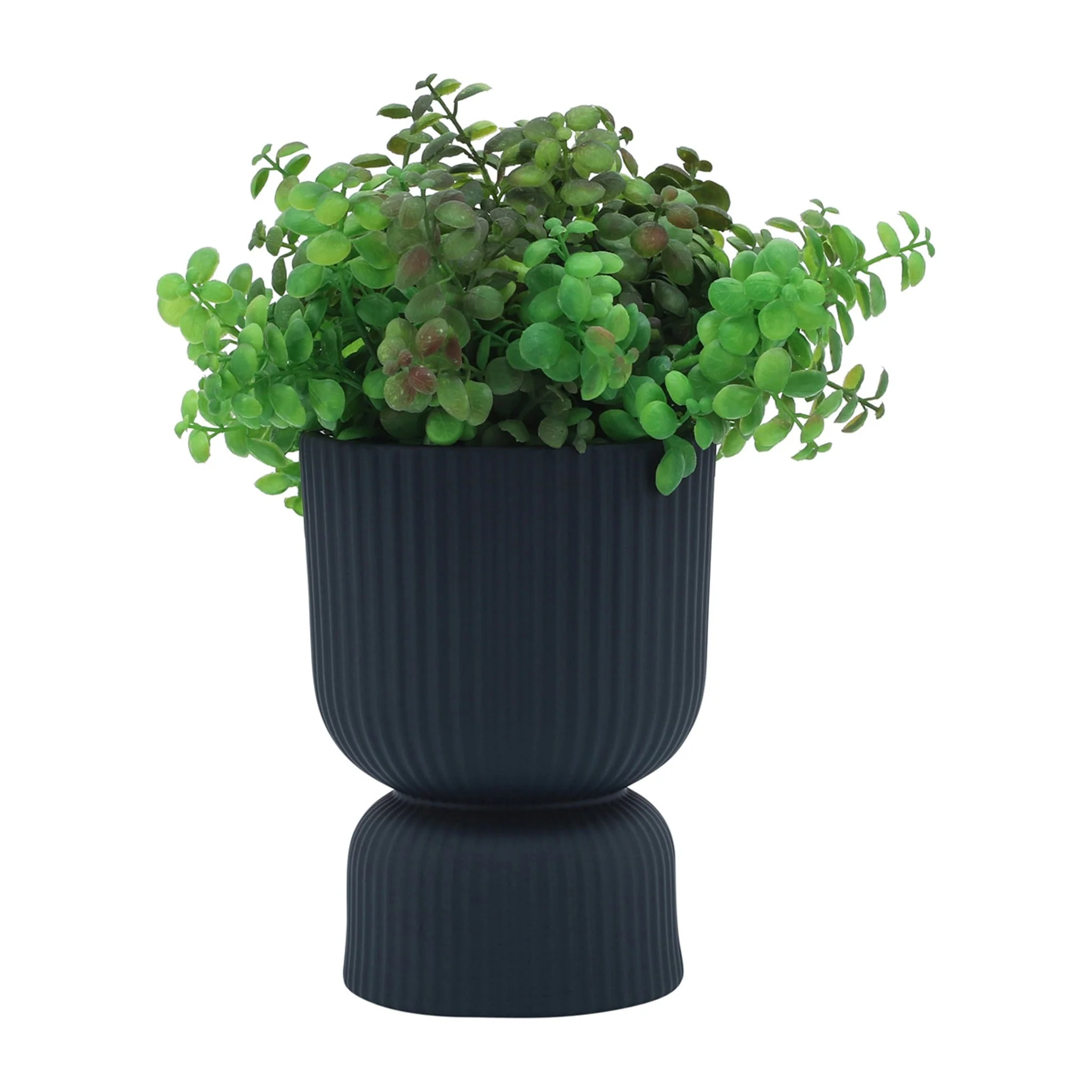 Cer, 6"h Ribbed Vase, Navy - Image 2