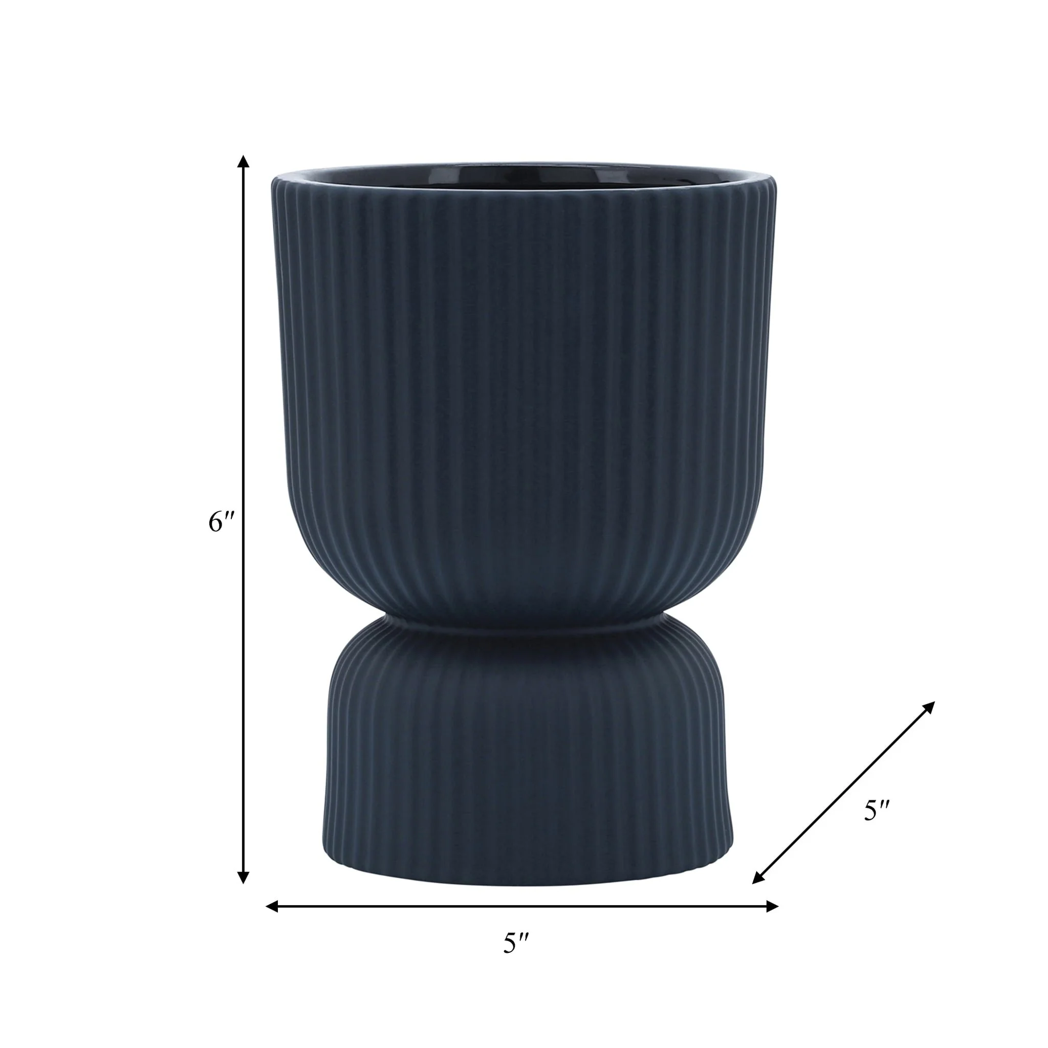 Cer, 6"h Ribbed Vase, Navy - Image 5