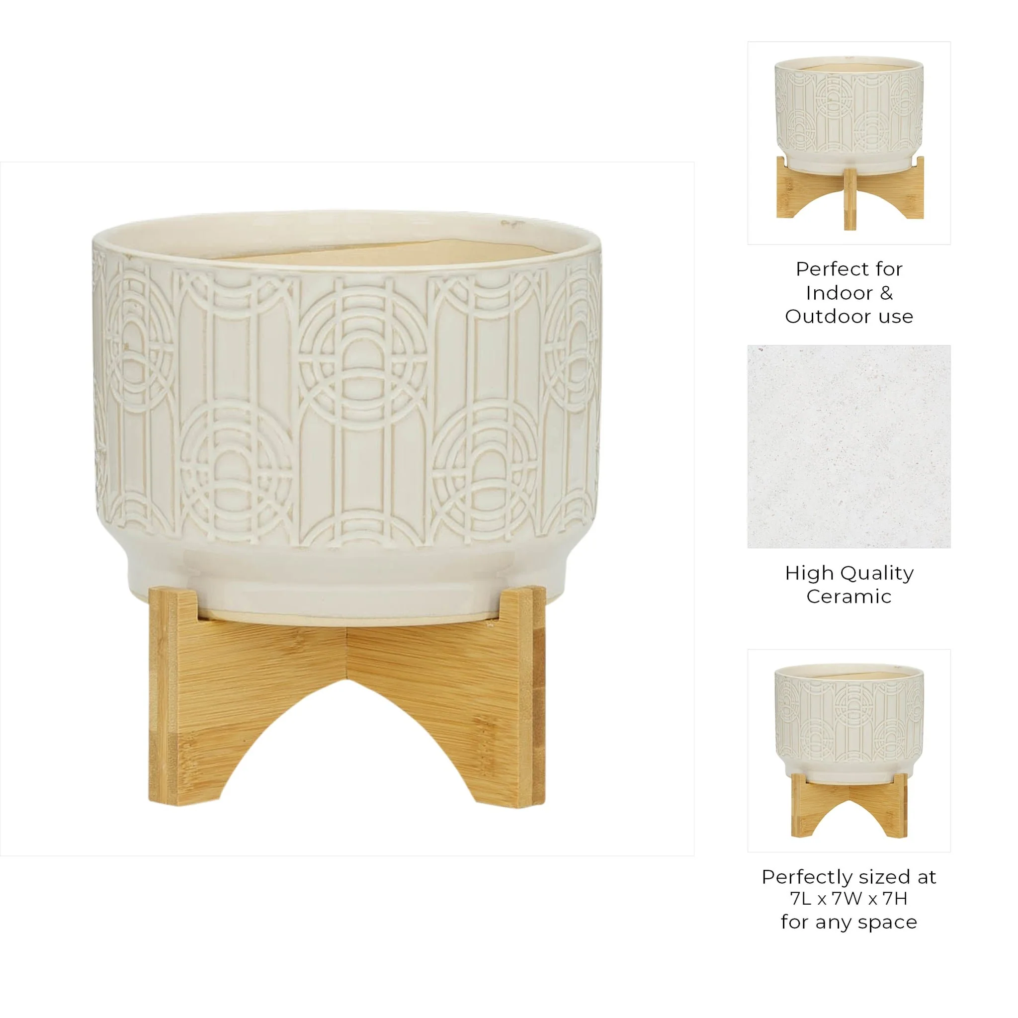 Cer, 7" Circles Planter On Stand, White - Image 7