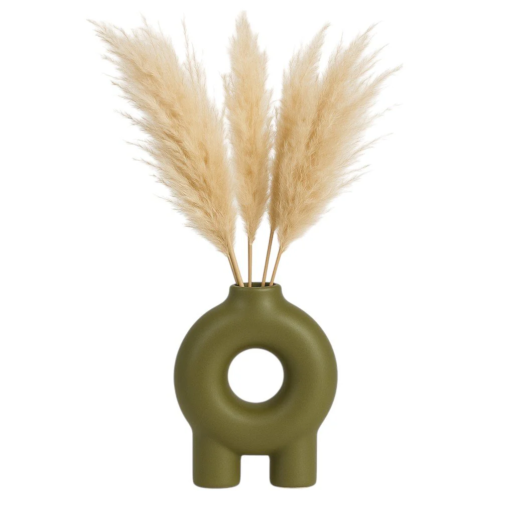 Cer,7",donut Footed Vase,olive - Image 2