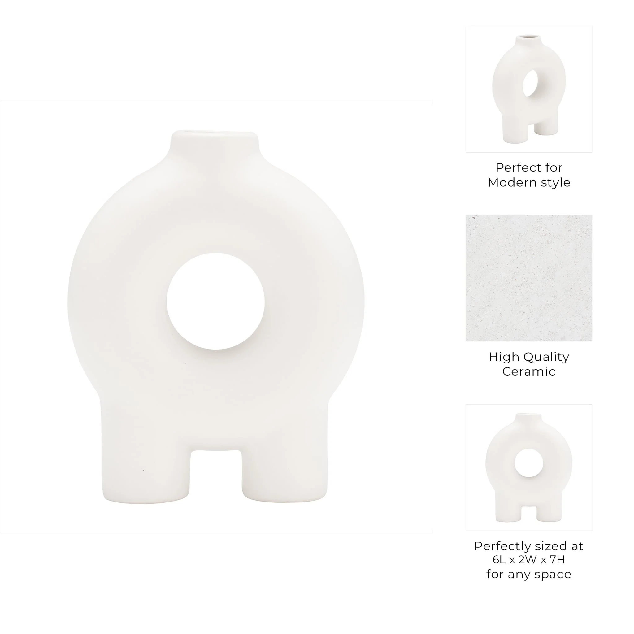 Cer,7",donut Footed Vase,white - Image 9