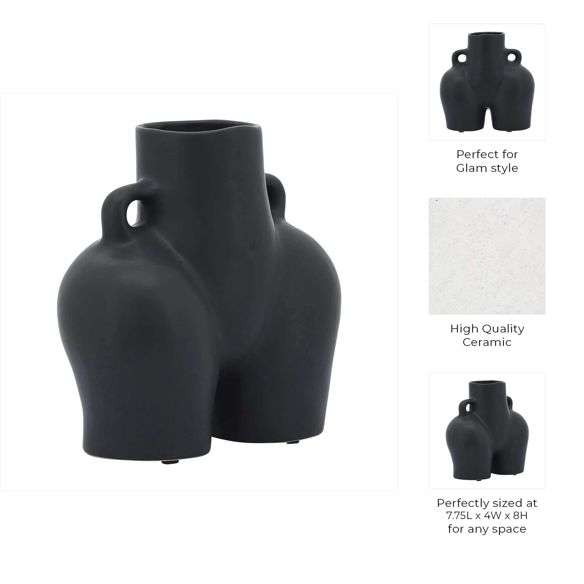 Cer, 7" Half Body Vase, Black - Image 10