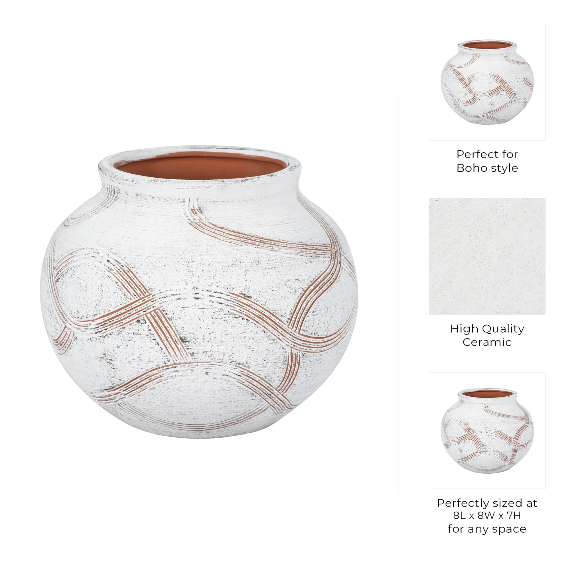 Cer, 7" Round Global Vase, White - Image 9