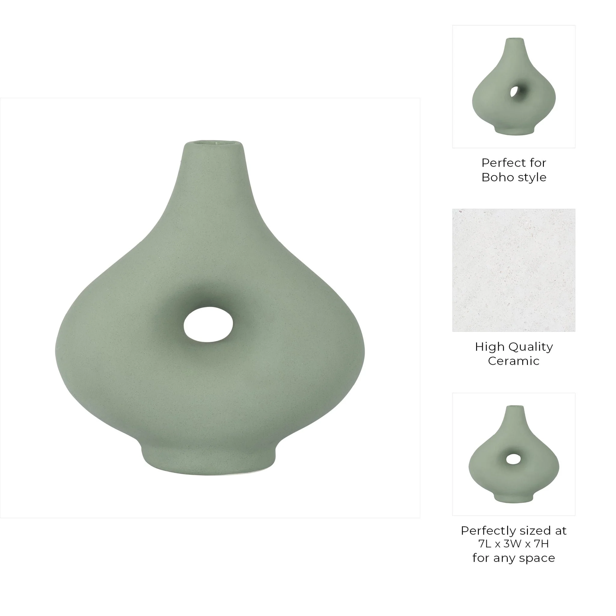 Cer, 7" Short Open Cut-out Nomad Vase, Dark Sage - Image 10