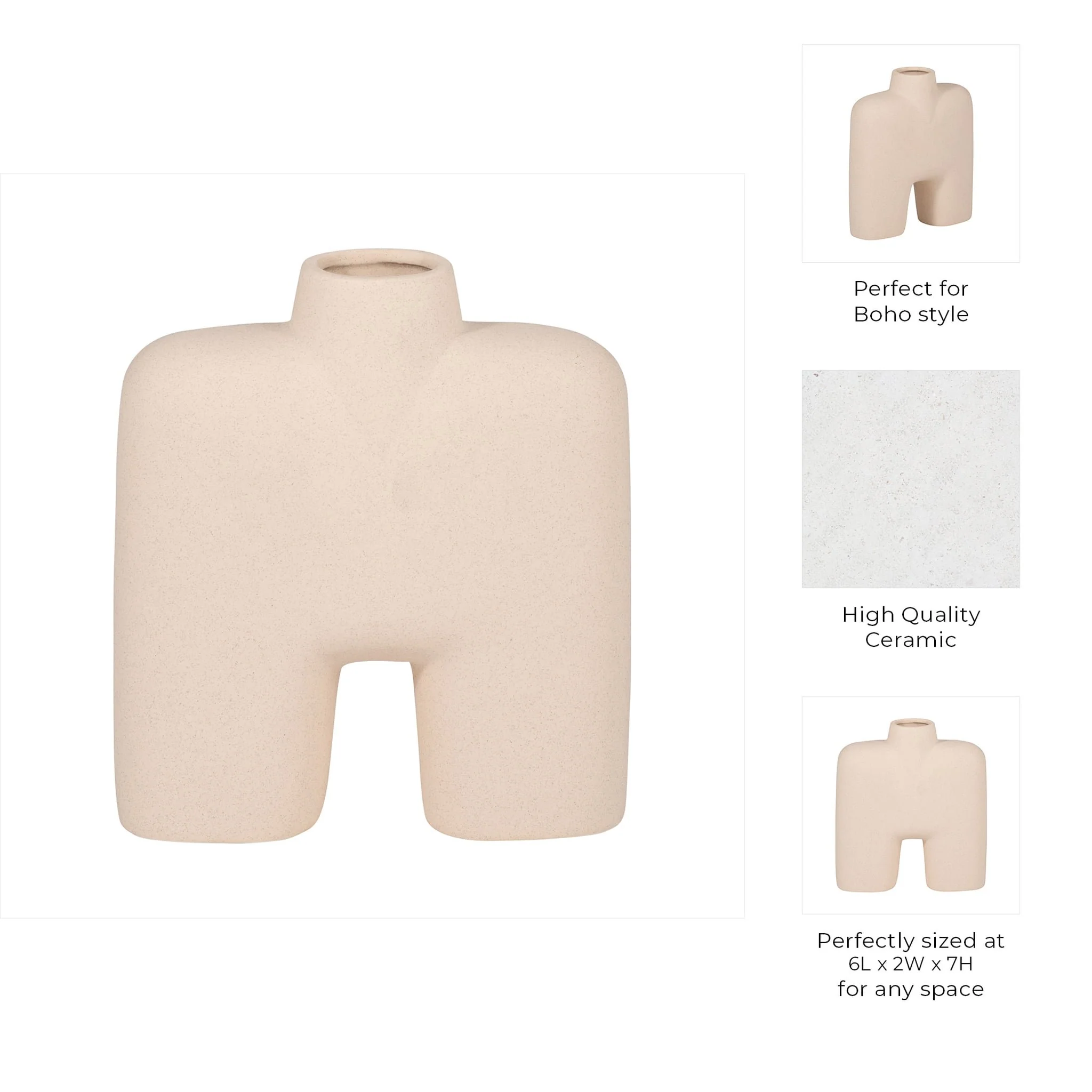 Cer, 7" Square Shape Vase, Ivory - Image 9