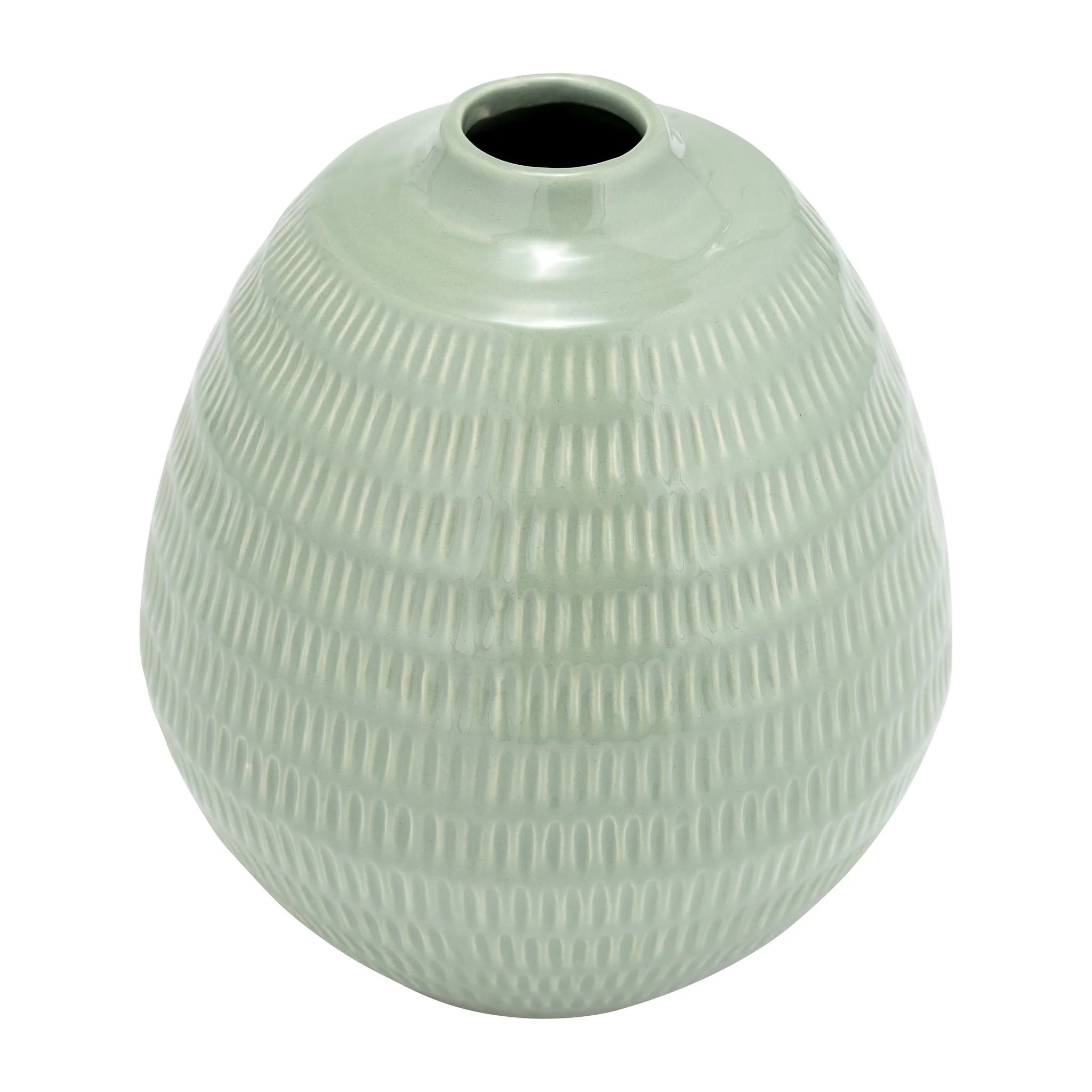 Cer,7",stripe Oval Vase,dark Sage - Image 2