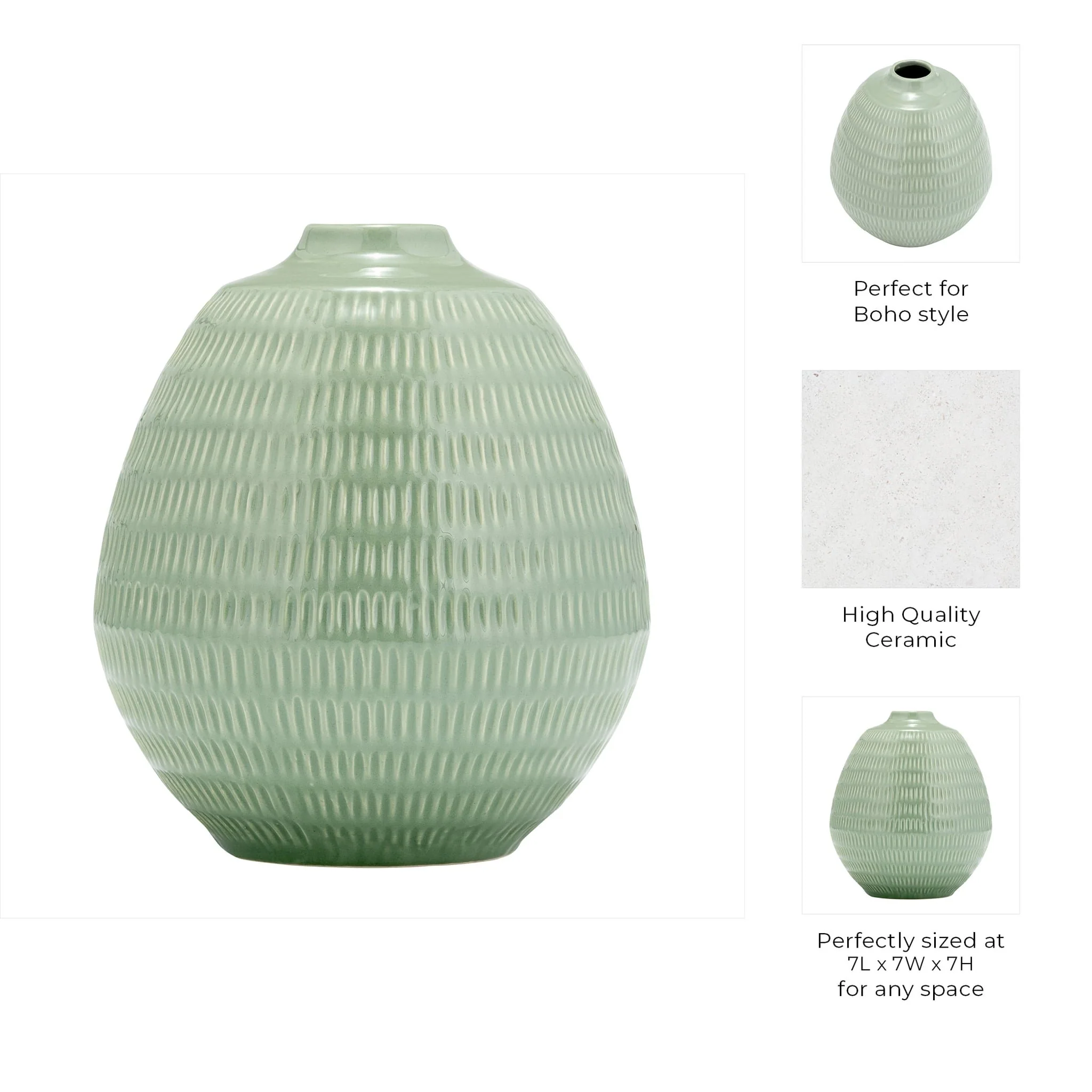 Cer,7",stripe Oval Vase,dark Sage - Image 7