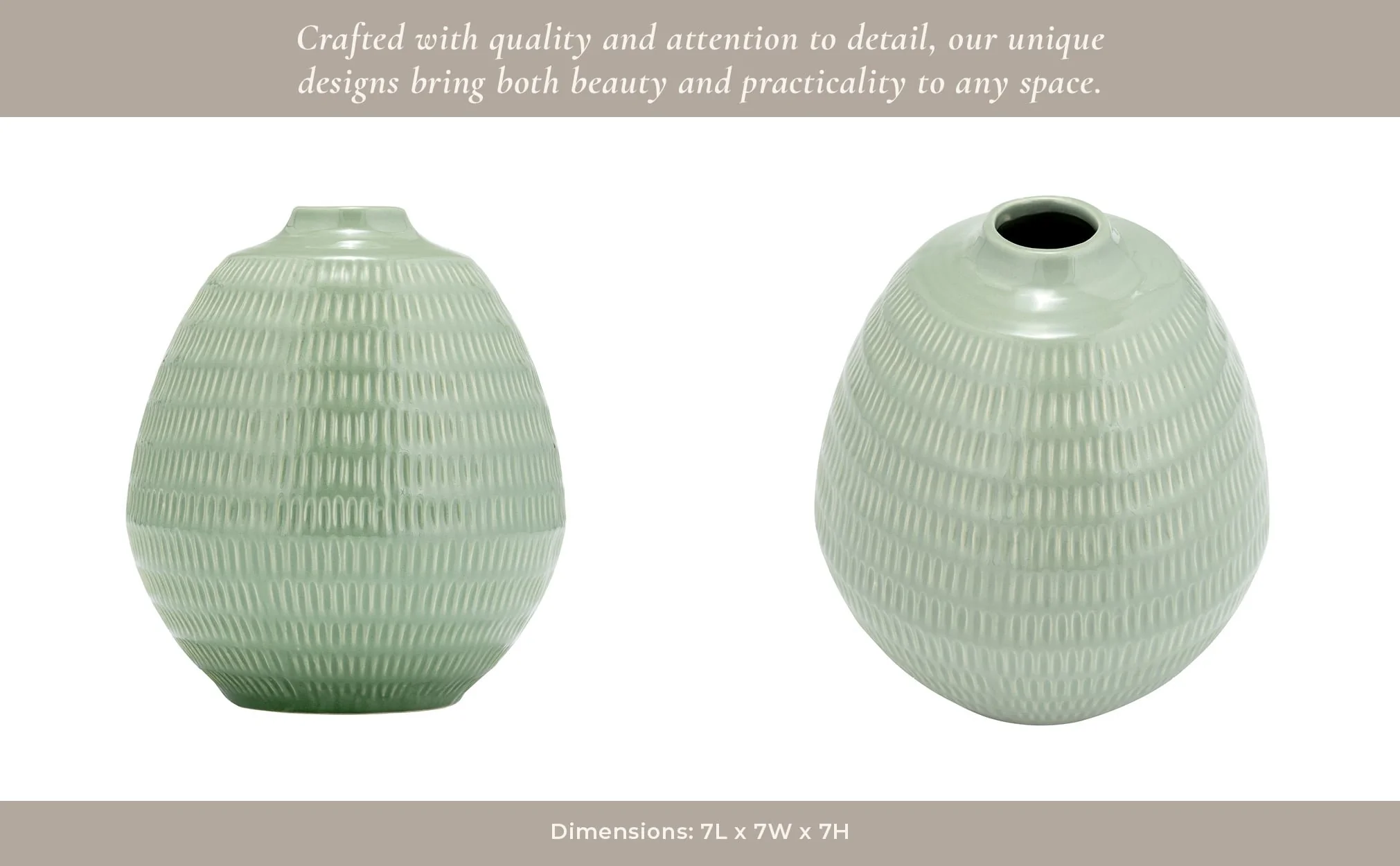 Cer,7",stripe Oval Vase,dark Sage - Image 9