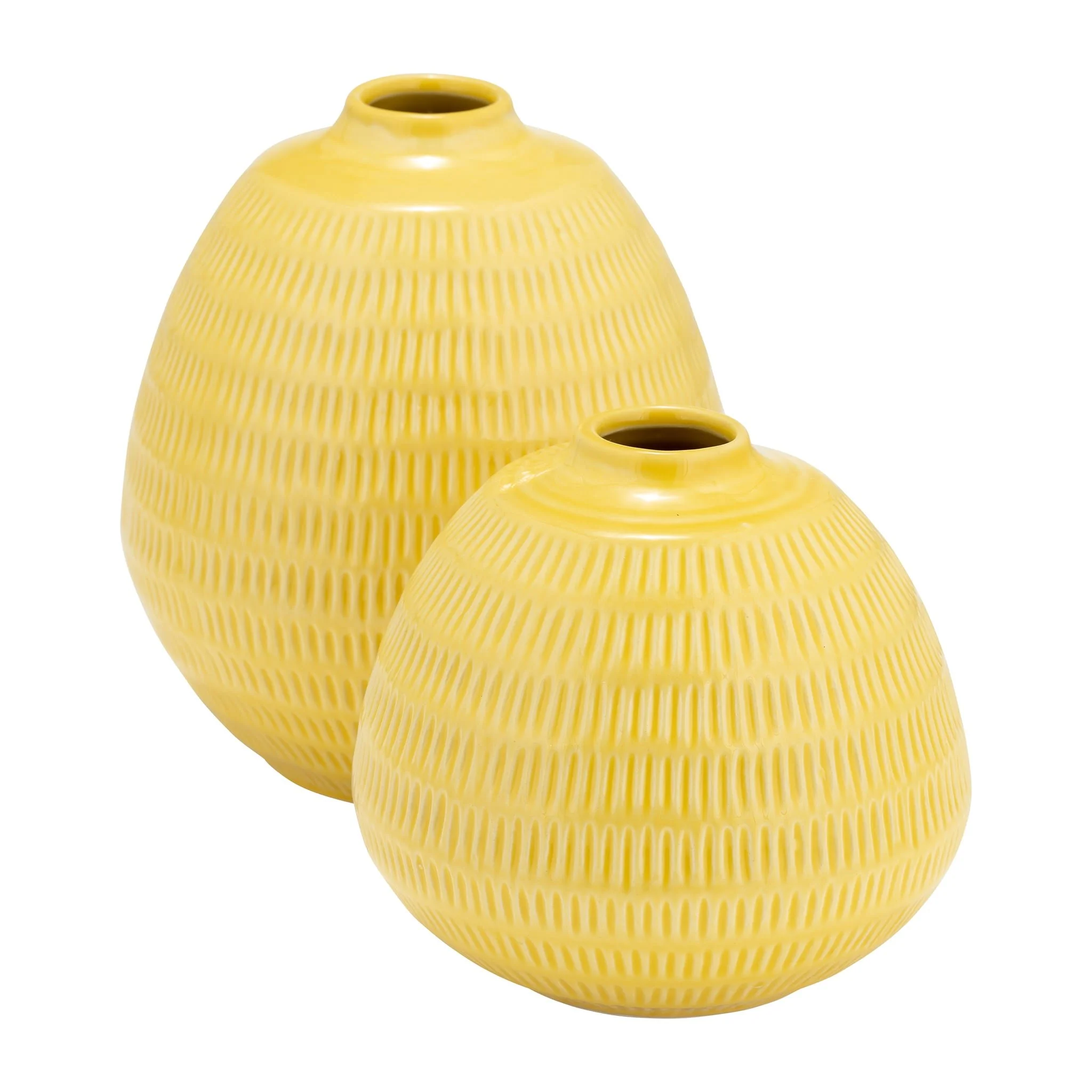 Cer,7",stripe Oval Vase,yellow - Image 7