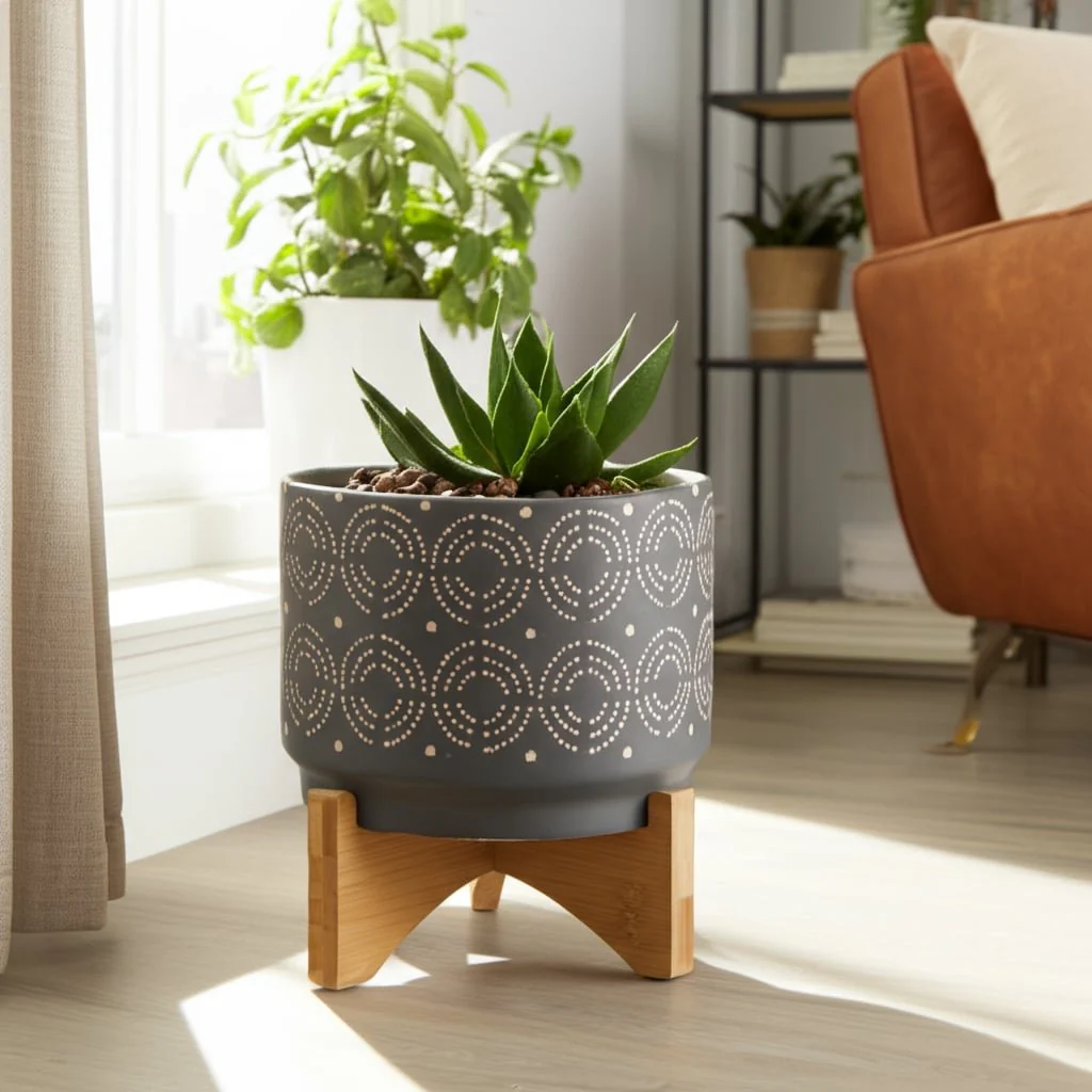 Cer, 7" Swirl Planter On Stand, Gray - Image 10