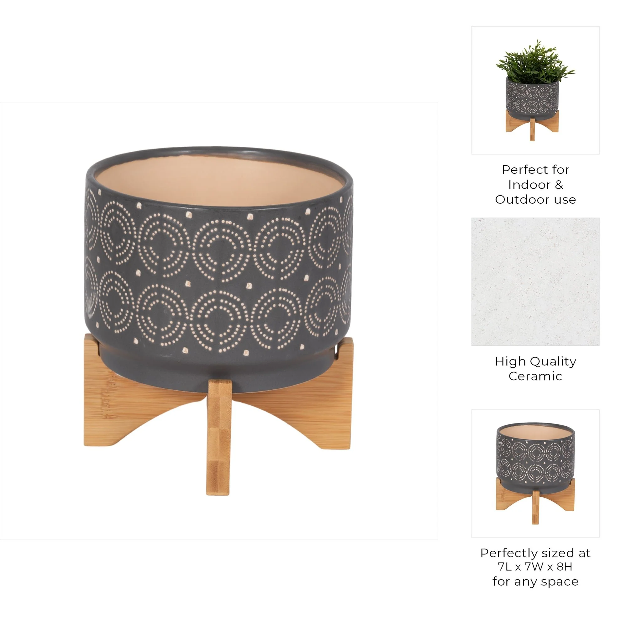 Cer, 7" Swirl Planter On Stand, Gray - Image 9