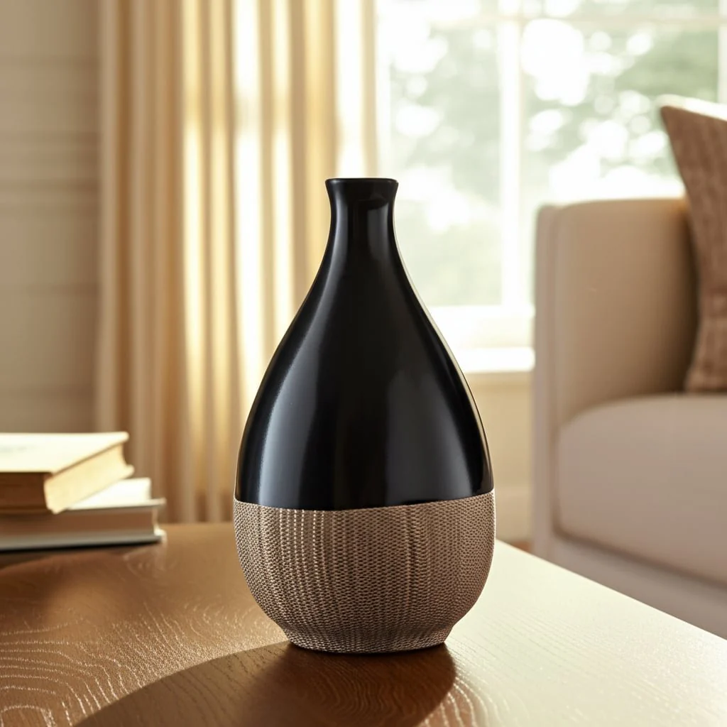Cer, 7"h 2-tone Teardrop Vase, Creme/blk - Image 11
