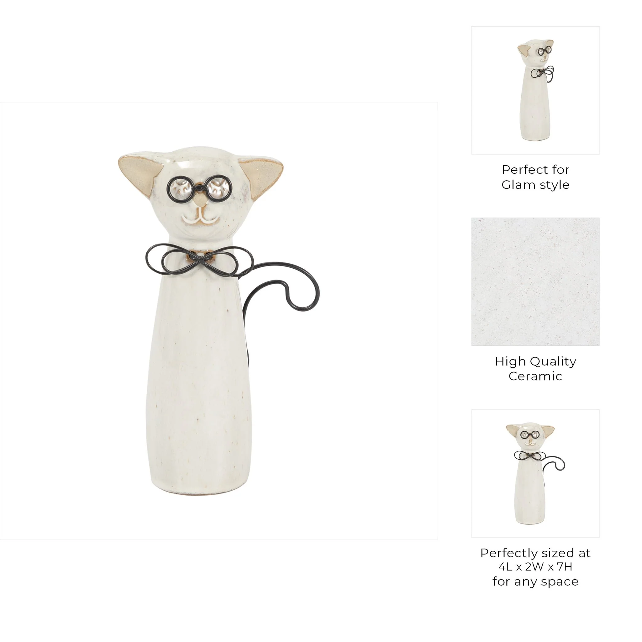 Cer, 7"h Cat W/ Glasses, Beige - Image 10
