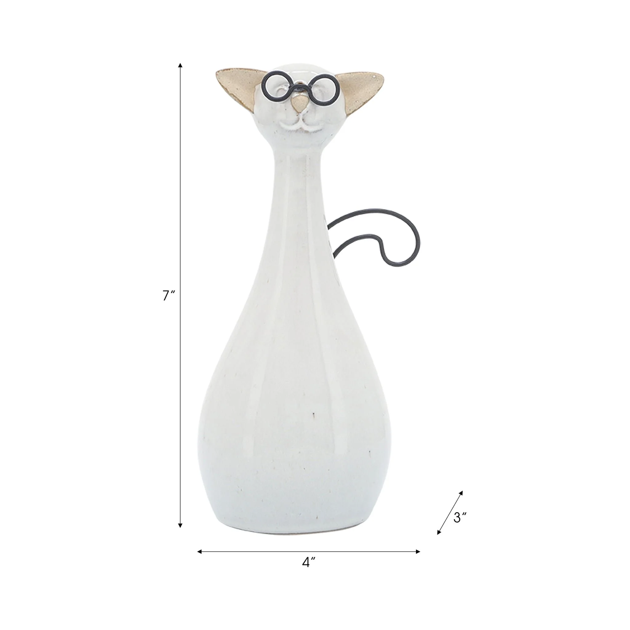 Cer, 7"h Chubby Cat W/ Glasses, Beige - Image 7