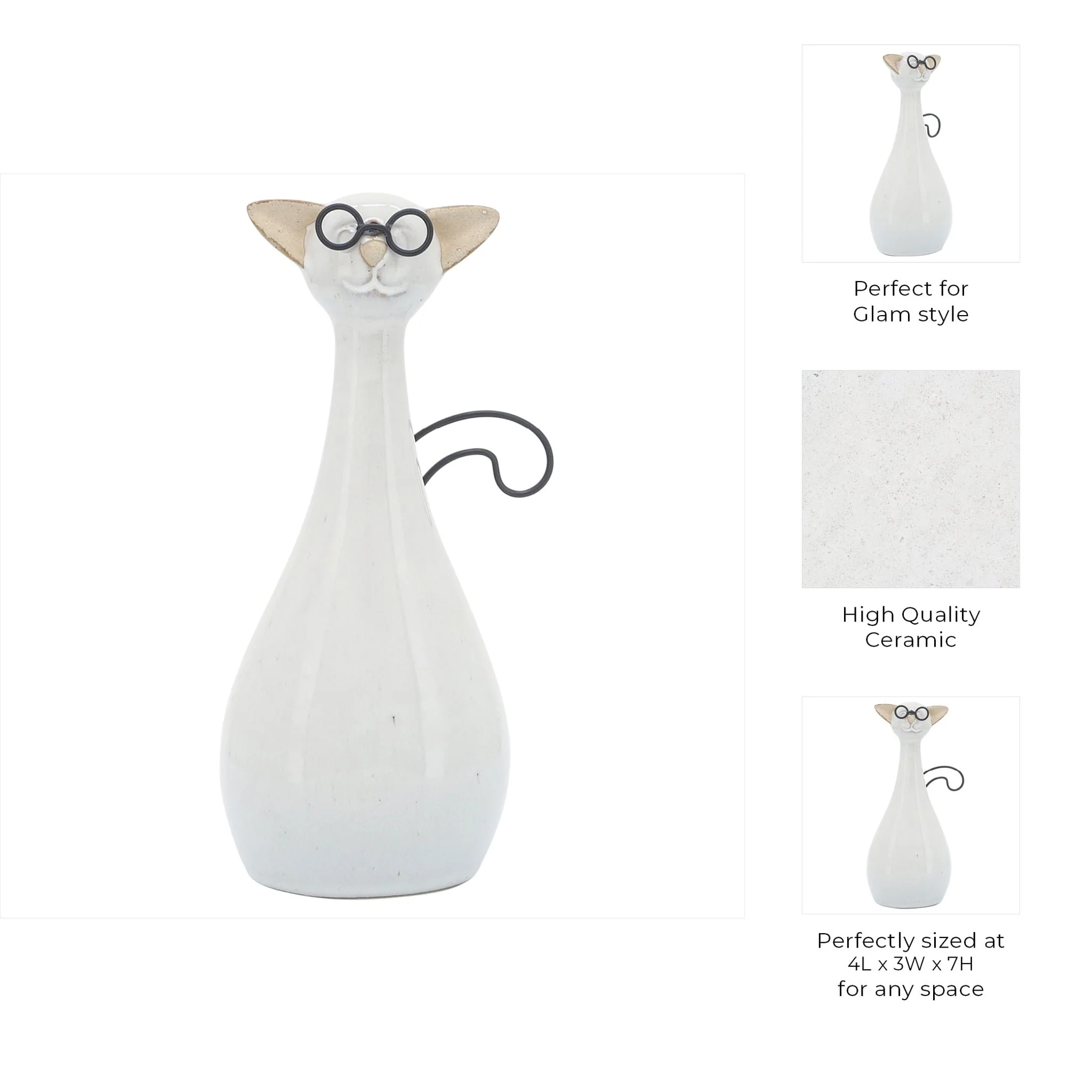 Cer, 7"h Chubby Cat W/ Glasses, Beige - Image 8
