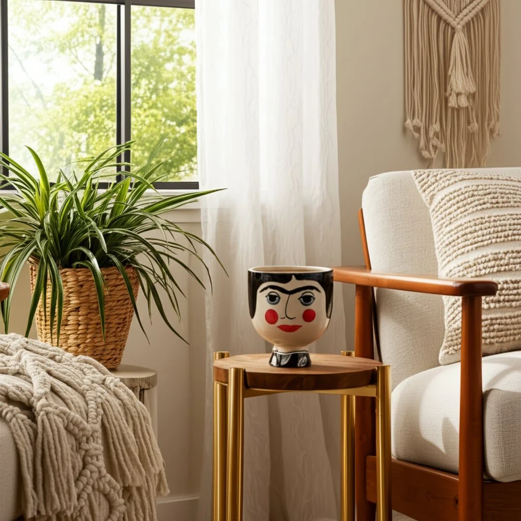 Cer, 7"h Frida Face Flower Vase, Blk/wht - Image 11