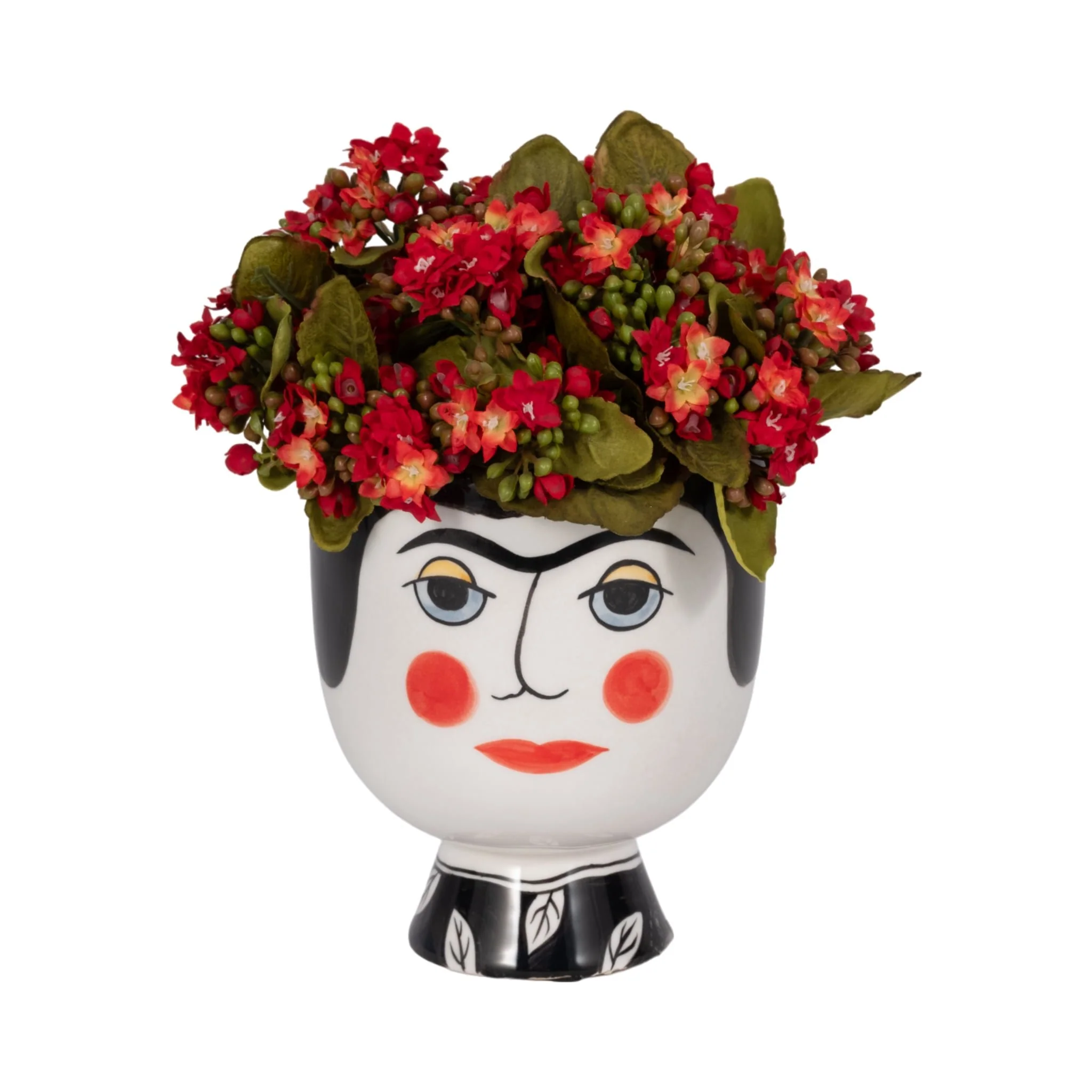 Cer, 7"h Frida Face Flower Vase, Blk/wht - Image 2