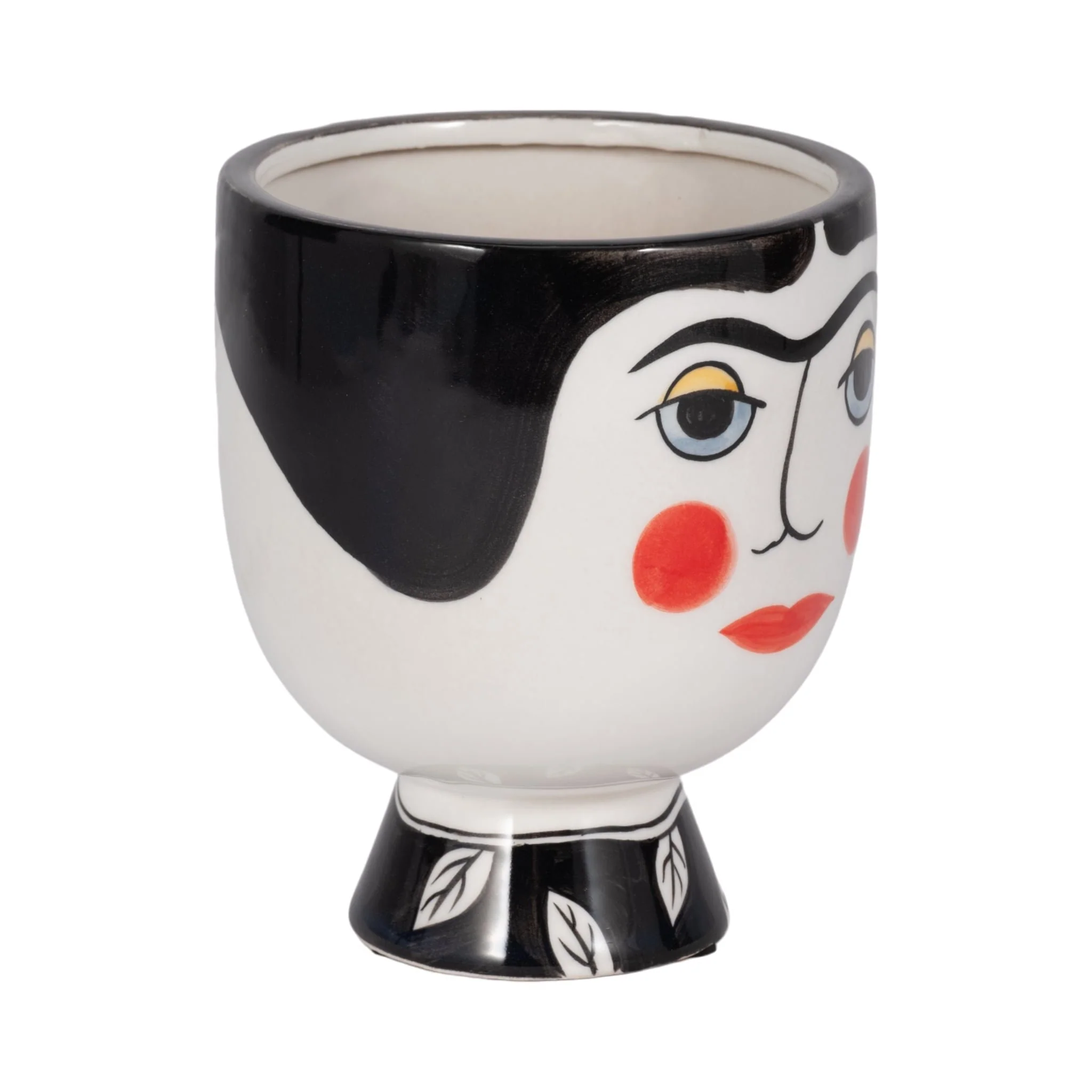 Cer, 7"h Frida Face Flower Vase, Blk/wht - Image 3