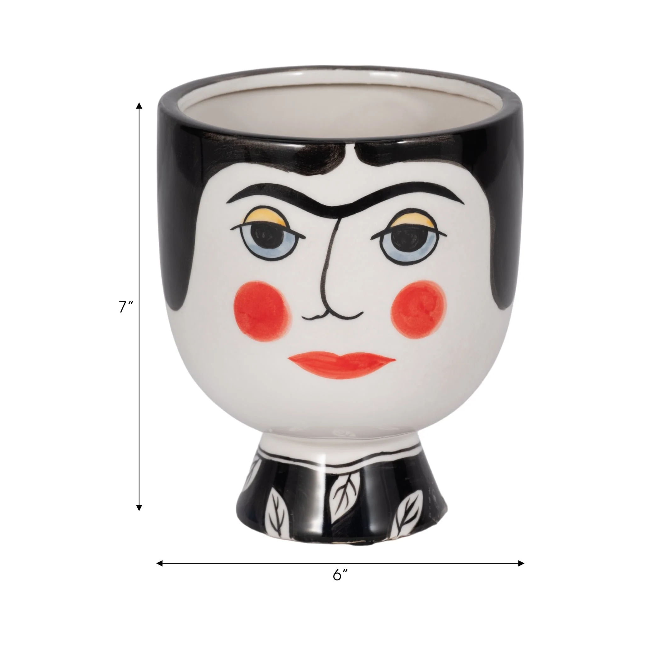 Cer, 7"h Frida Face Flower Vase, Blk/wht - Image 8