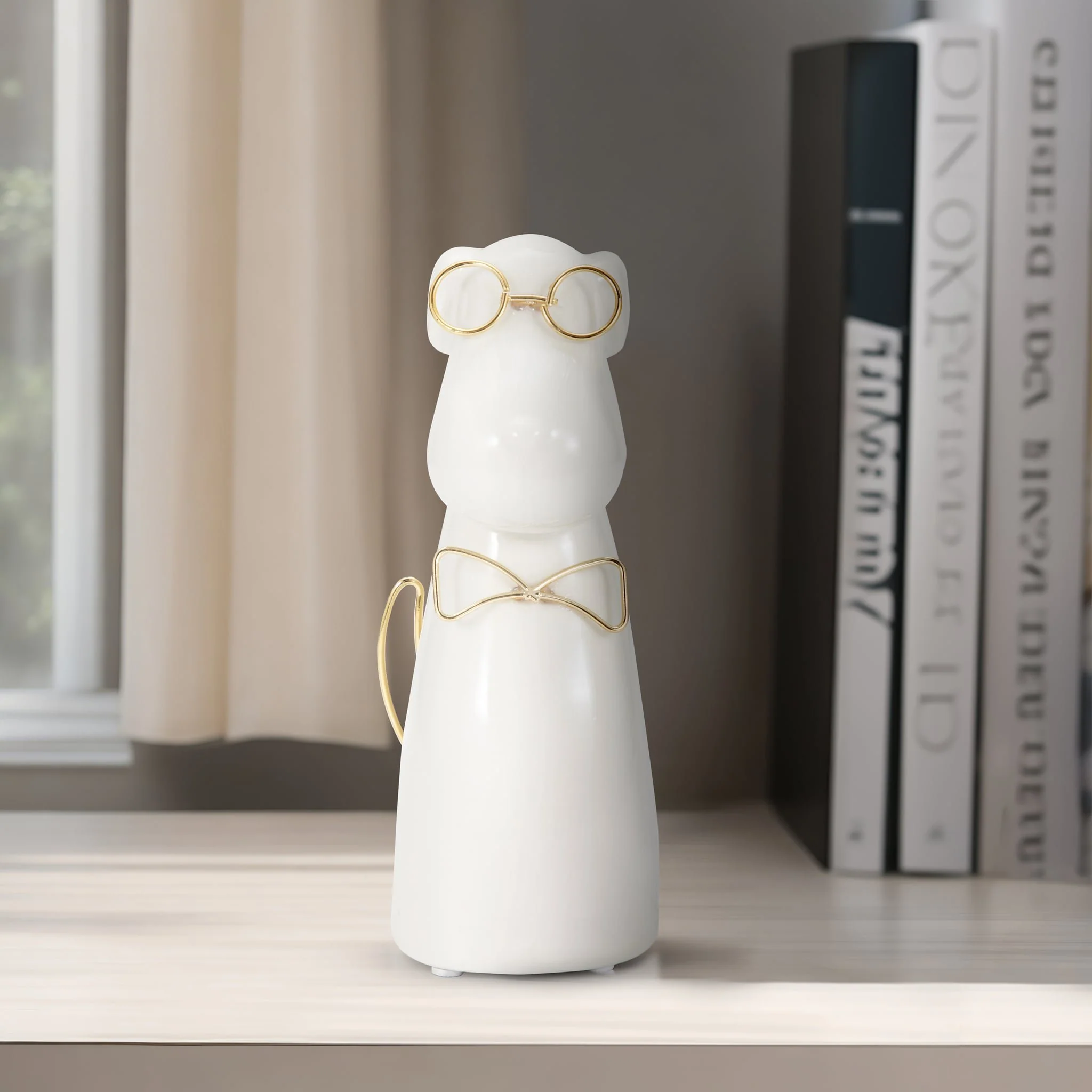 Cer 7"h, Puppy With Gold Glasses And Bowtie, Wht - Image 11