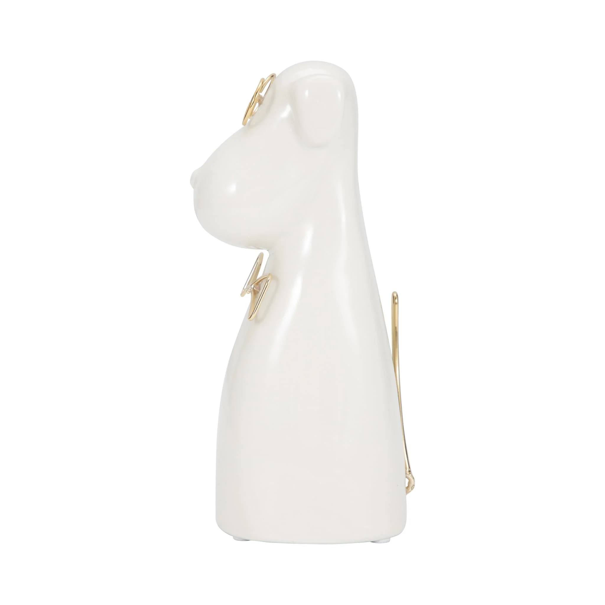 Cer 7"h, Puppy With Gold Glasses And Bowtie, Wht - Image 3