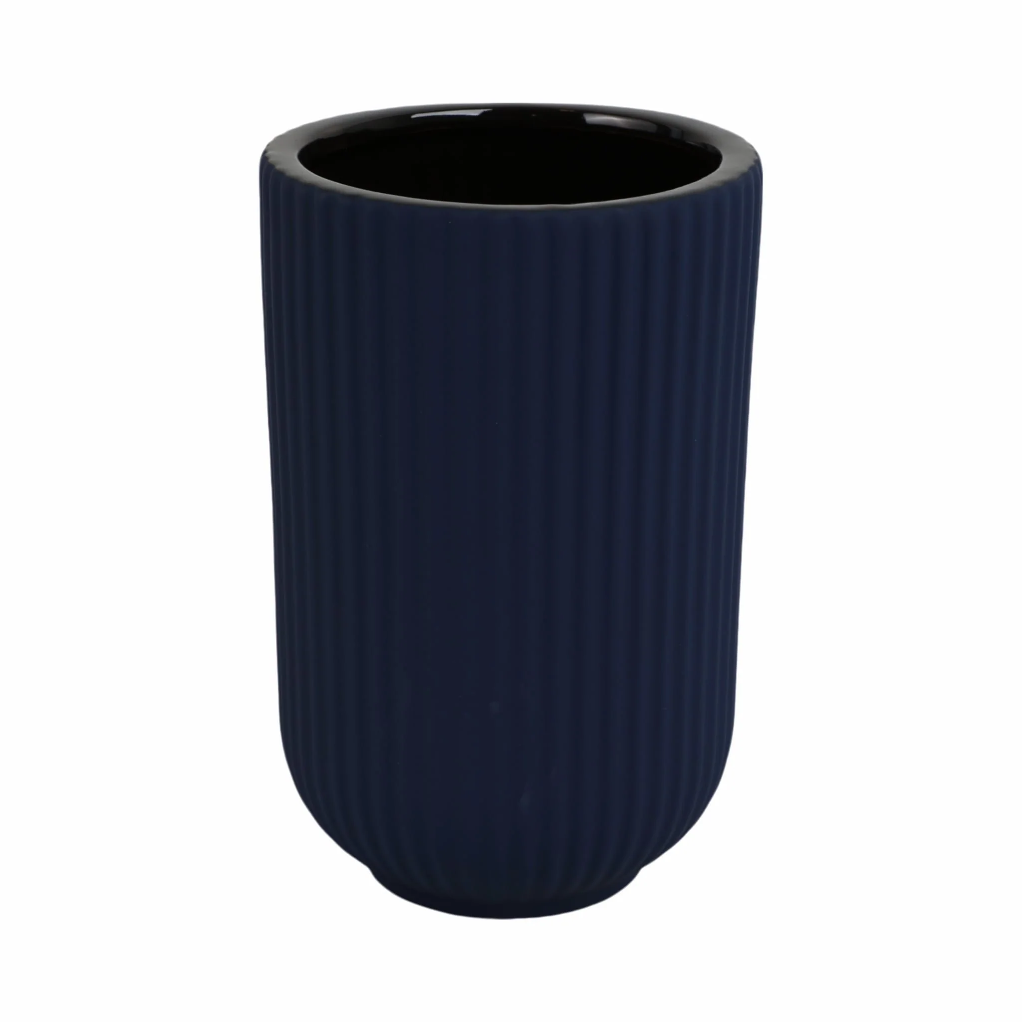 Cer, 7"h Ridged Vase, Navy - Image 4