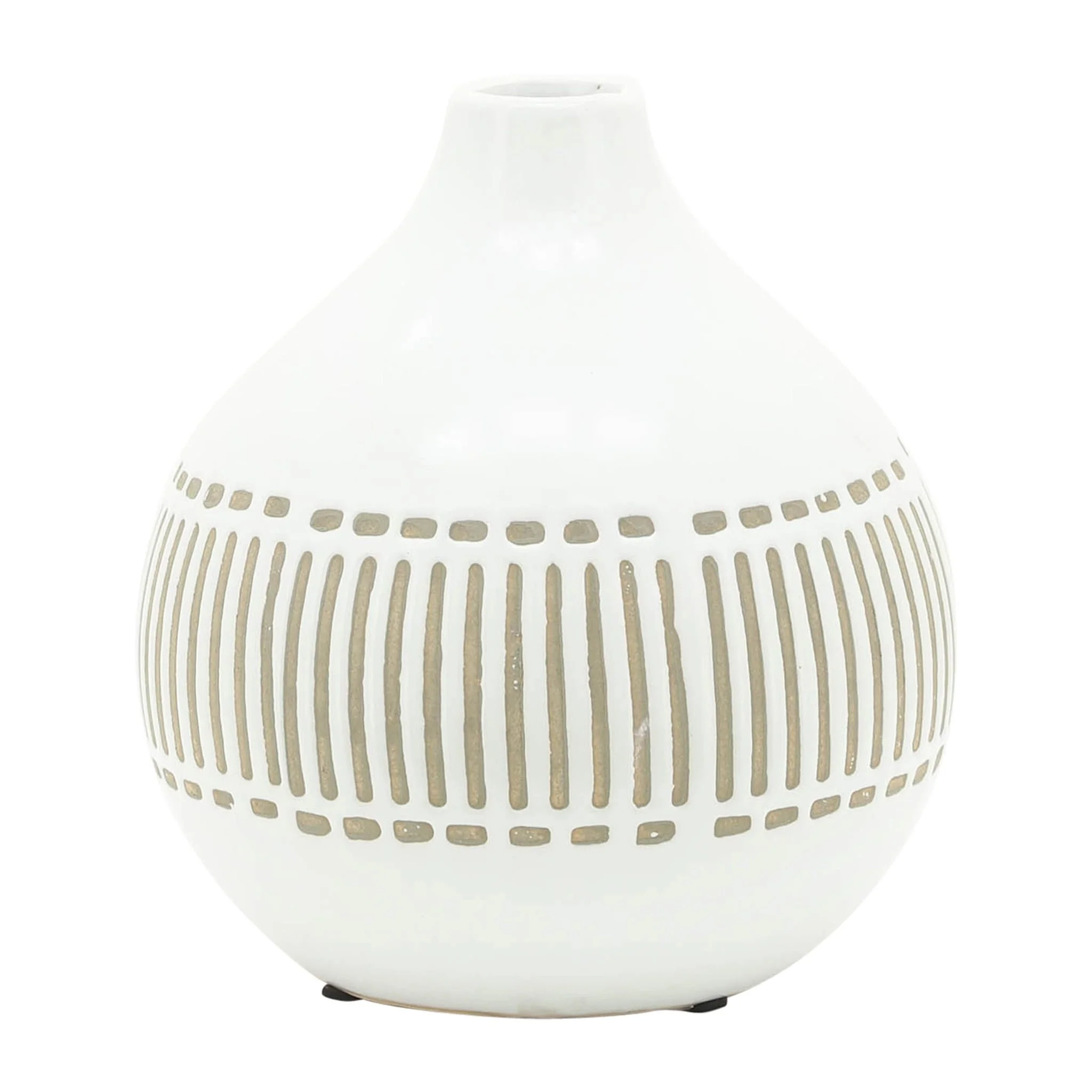 Cer, 7"h Round Aztec Vase, Gray - Image 2