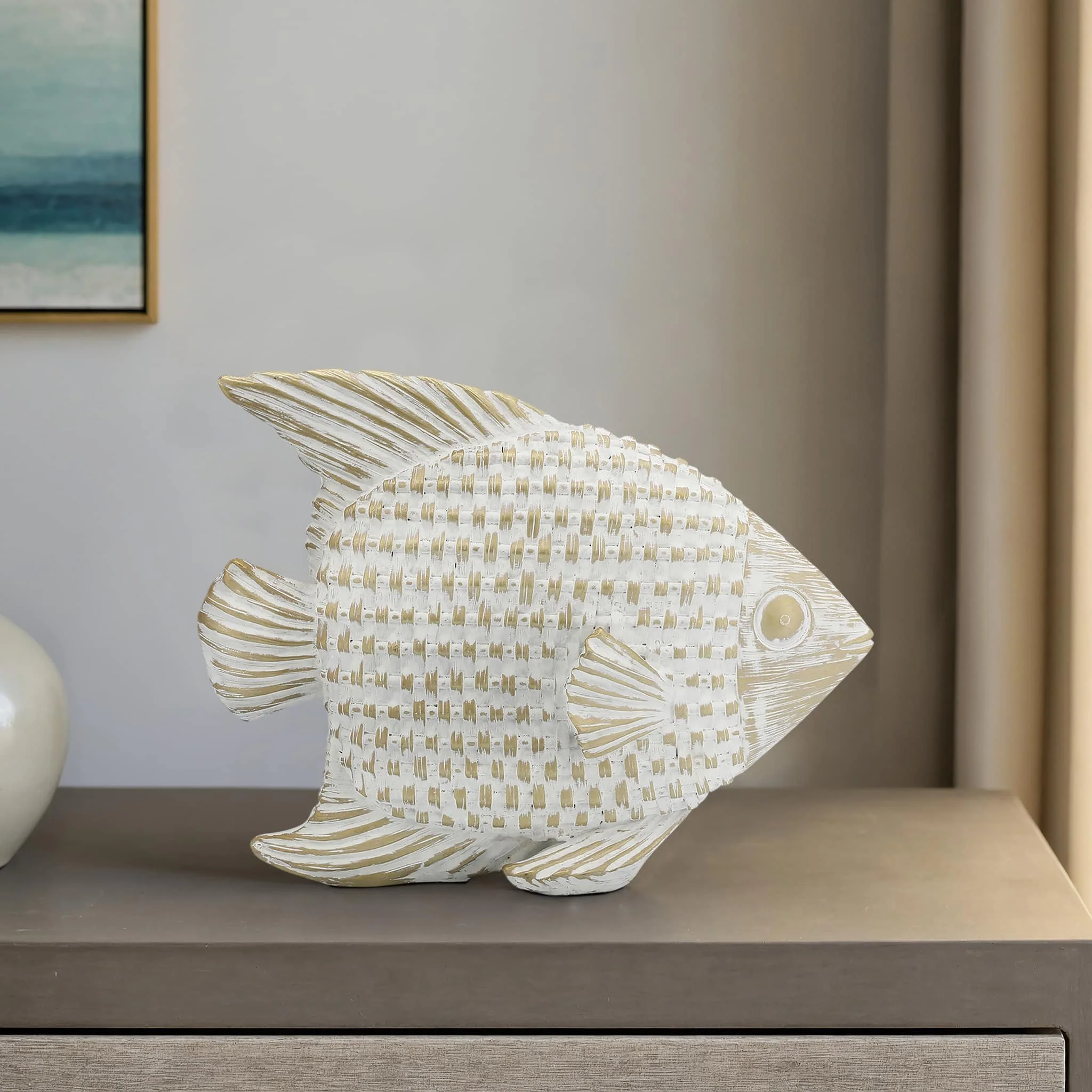 Cer,7"h,standing Fish Deco,wht/gld - Image 11