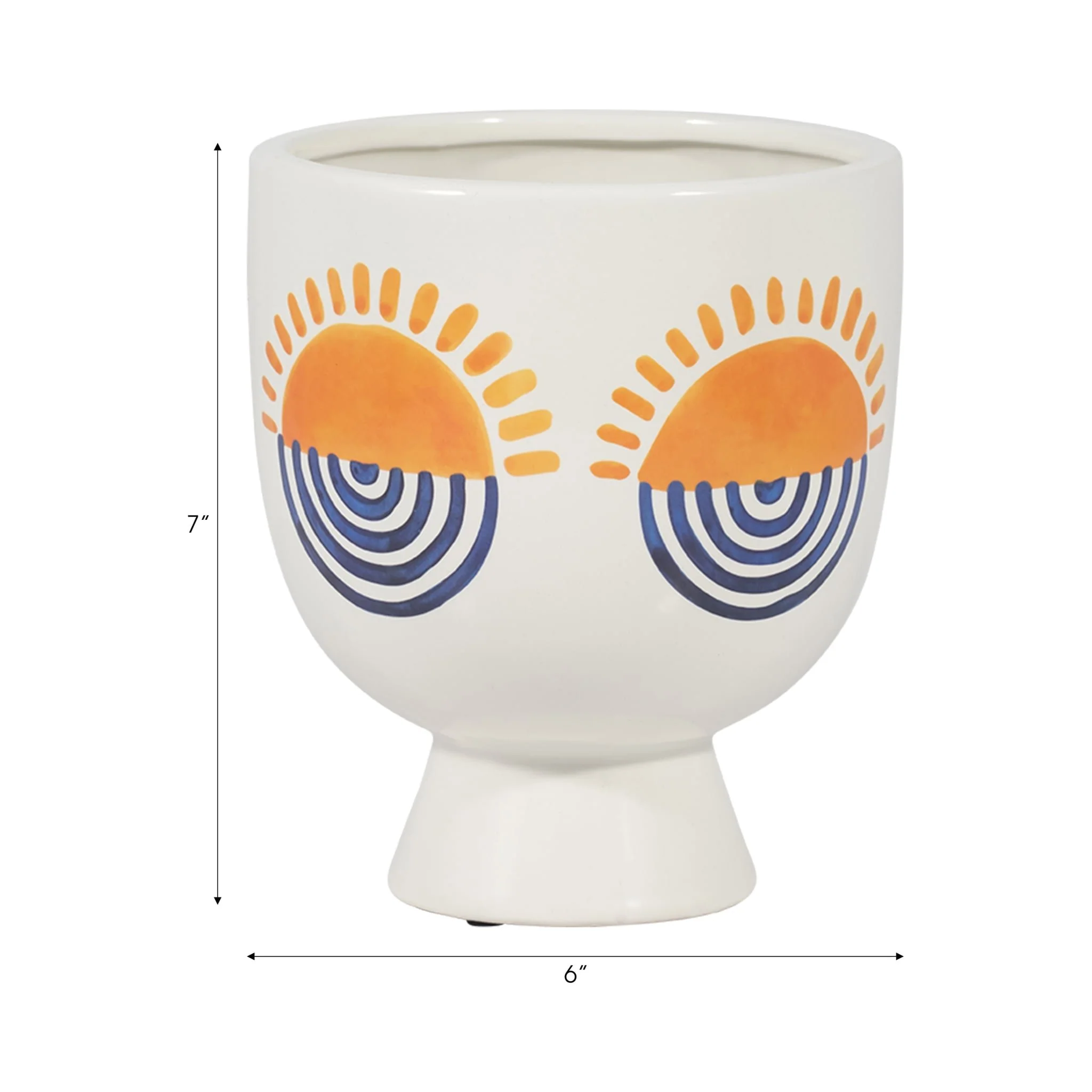 Cer, 7"h Sunrise Eyes Flower Vase, Wht/orange/blue - Image 6