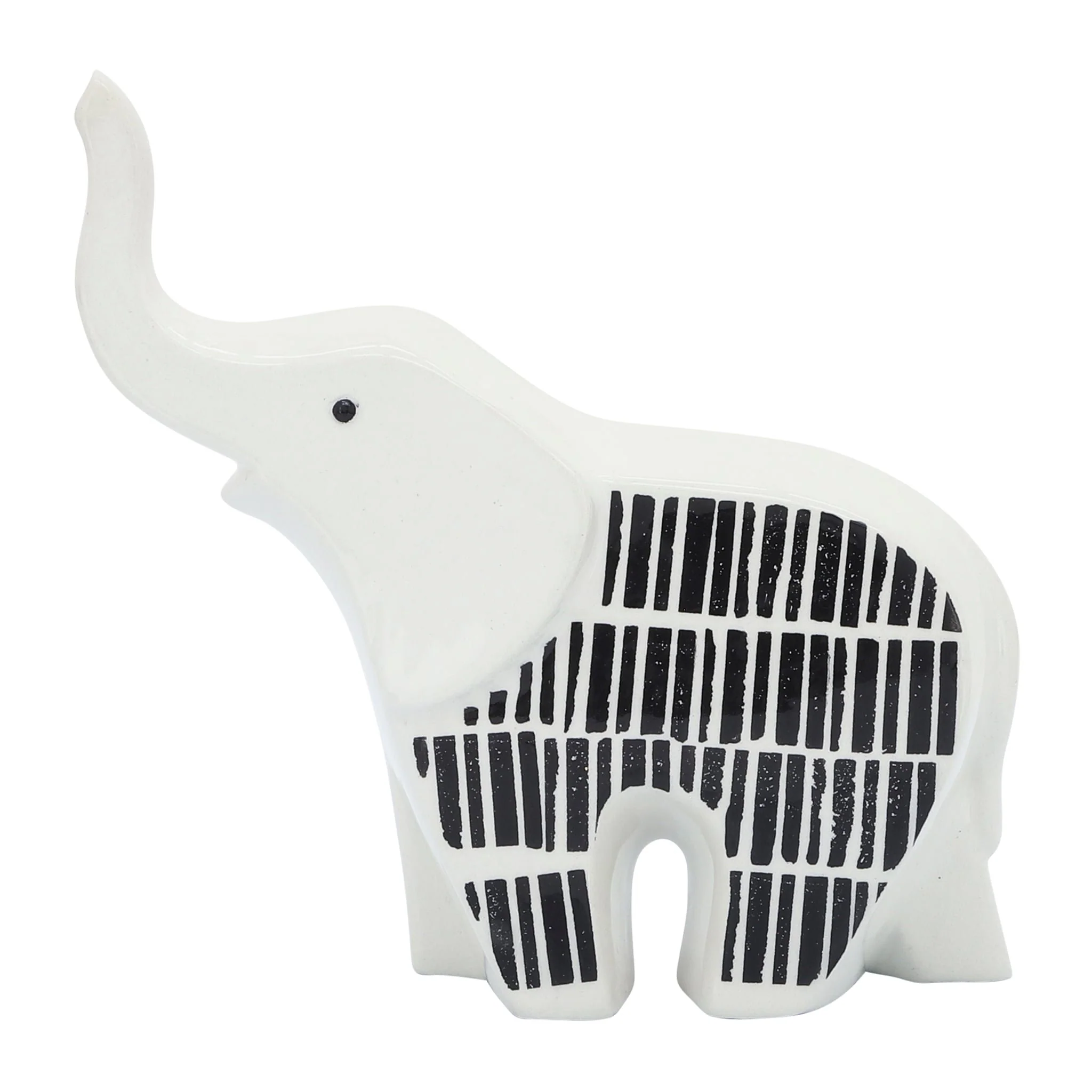 Cer, 7"l Elephant Trunk Up, Black/white - Image 4