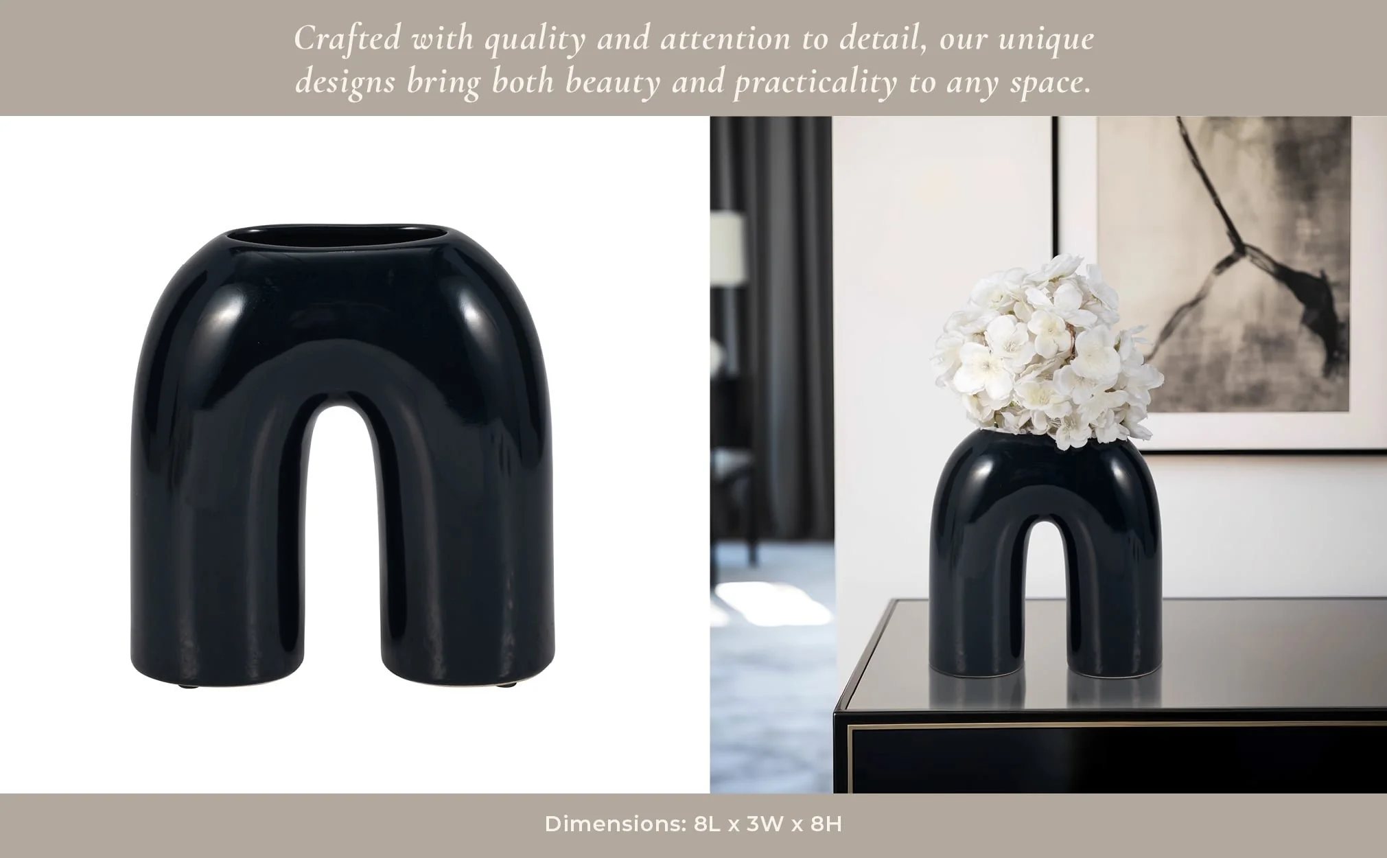 Cer, 8" Horseshoe Vase, Navy Blue - Image 11