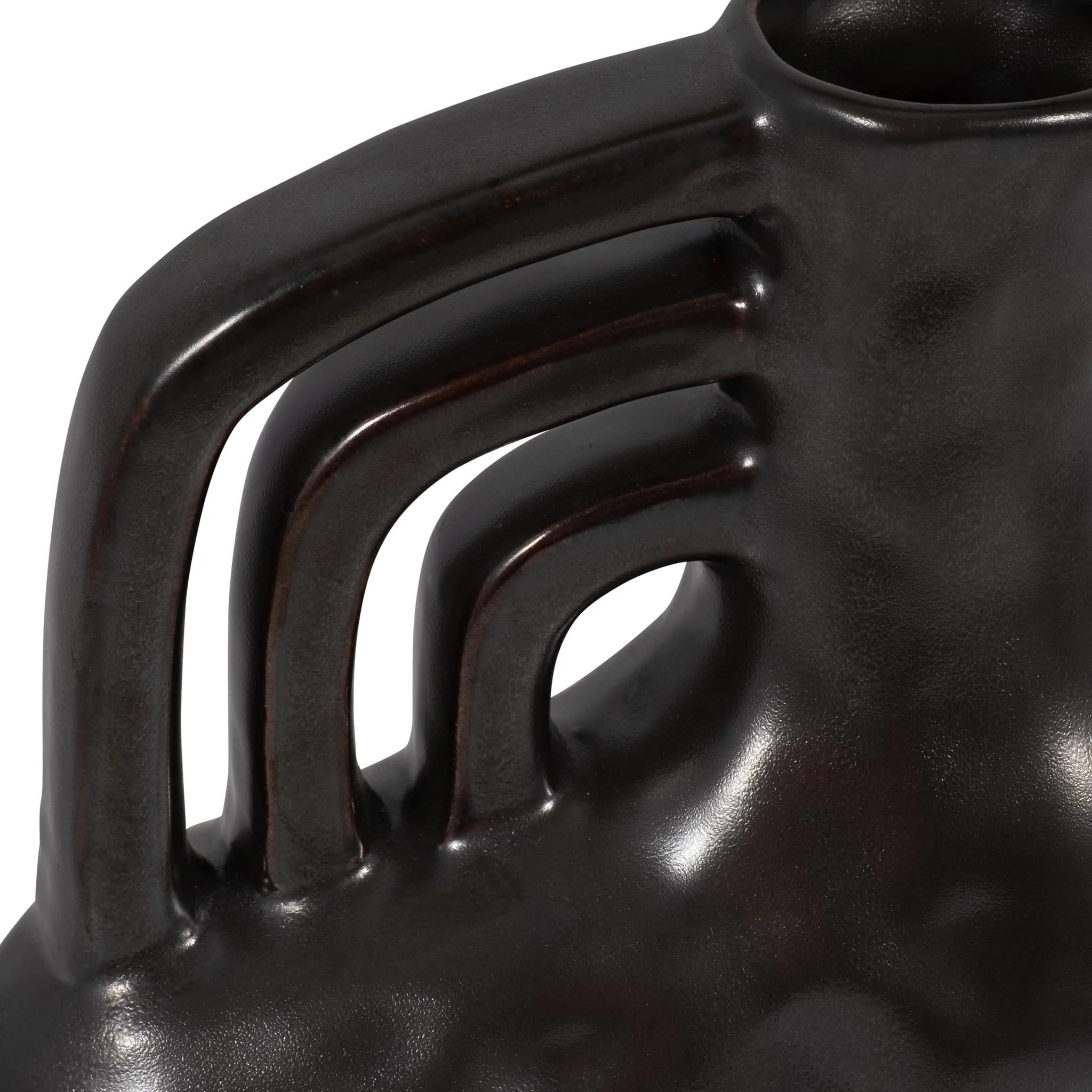 Cer, 8" Metallic Triple Handle Vase, Black - Image 5